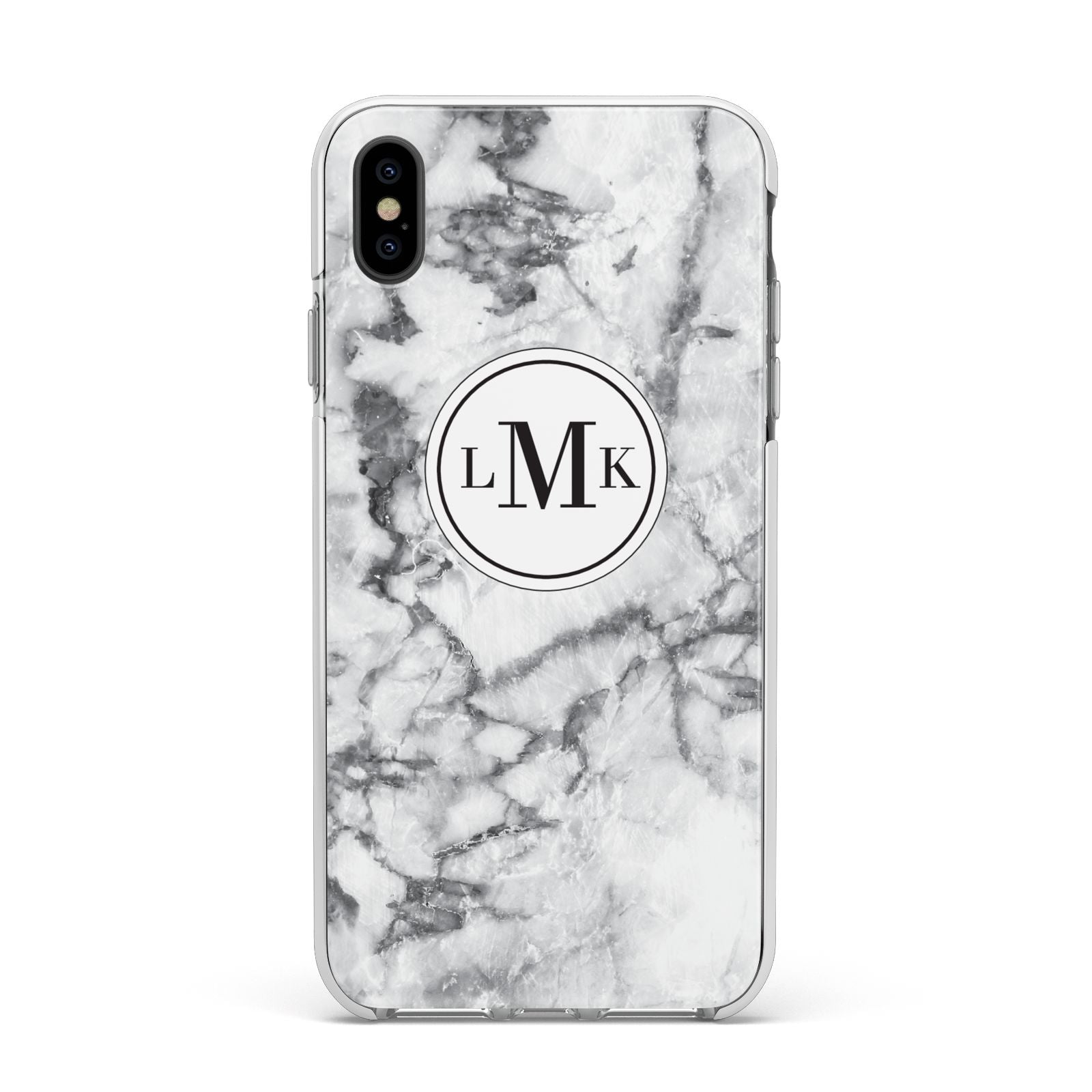 Marble Initials Circle Personalised Apple iPhone Xs Max Impact Case White Edge on Black Phone