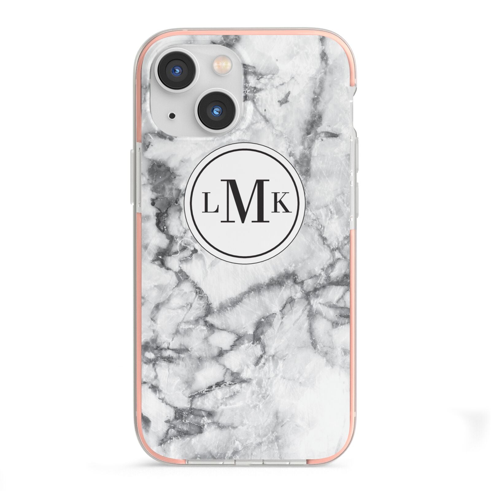 Marble Initials Circle Personalised iPhone 13 Mini TPU Impact Case with Pink Edges
