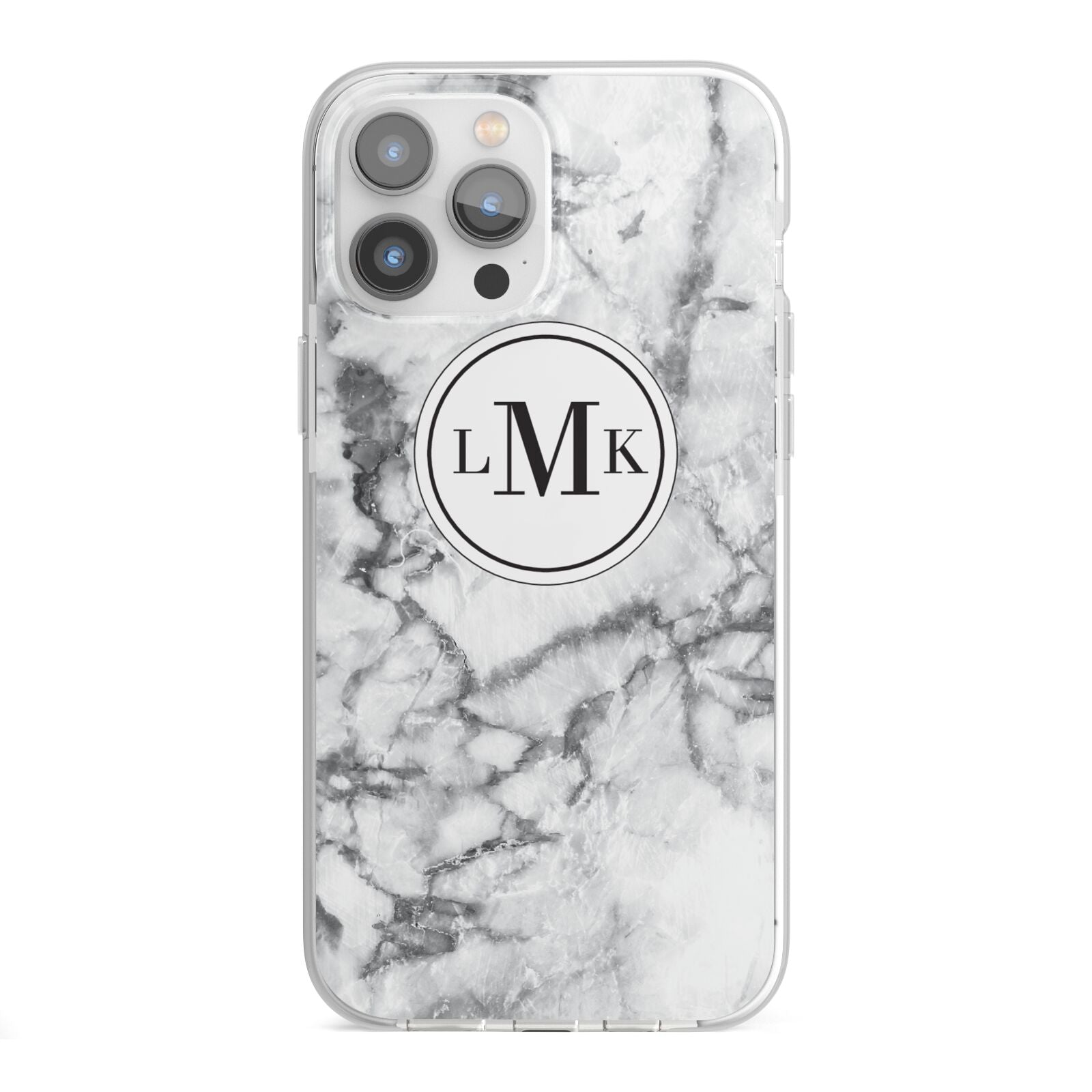 Marble Initials Circle Personalised iPhone 13 Pro Max TPU Impact Case with White Edges