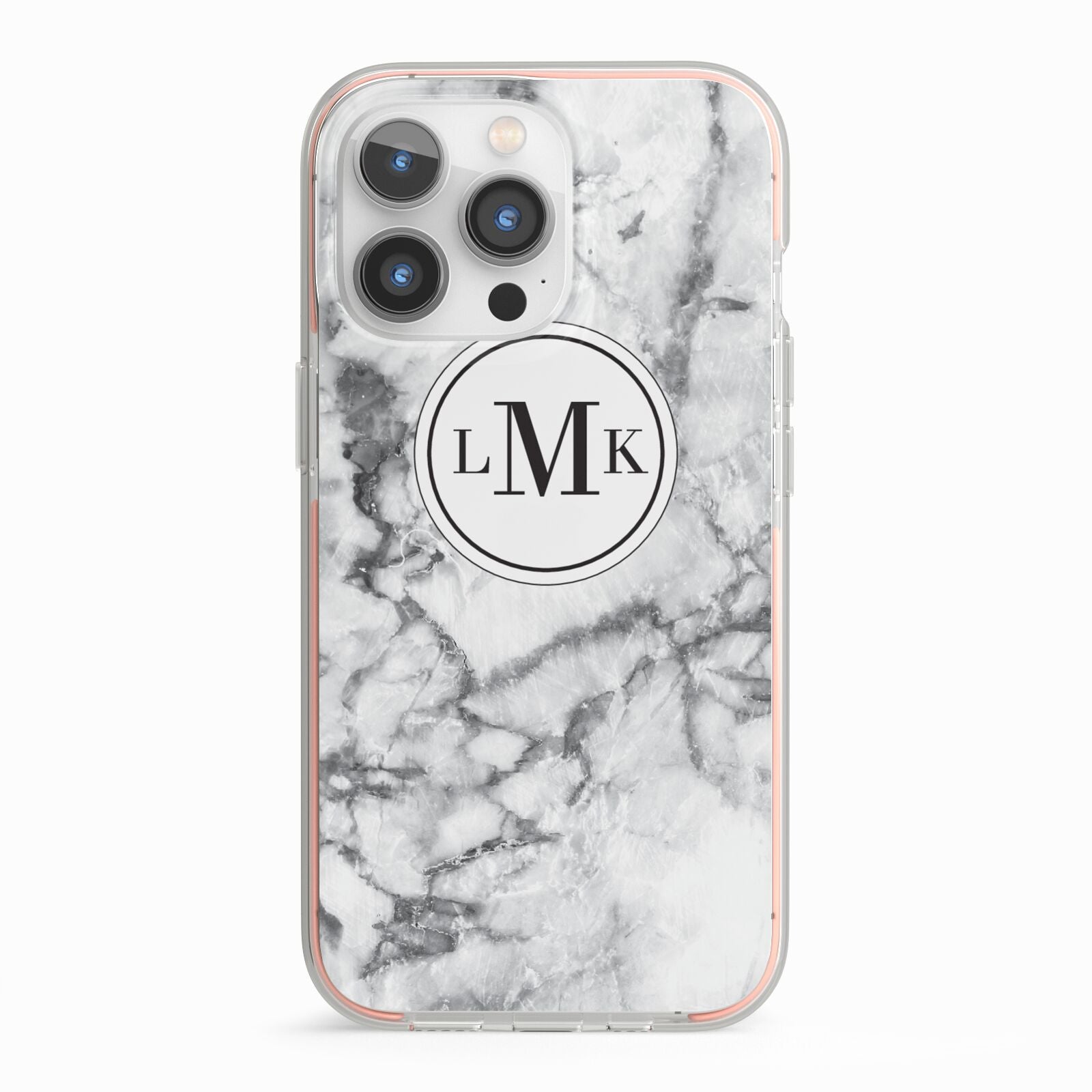 Marble Initials Circle Personalised iPhone 13 Pro TPU Impact Case with Pink Edges