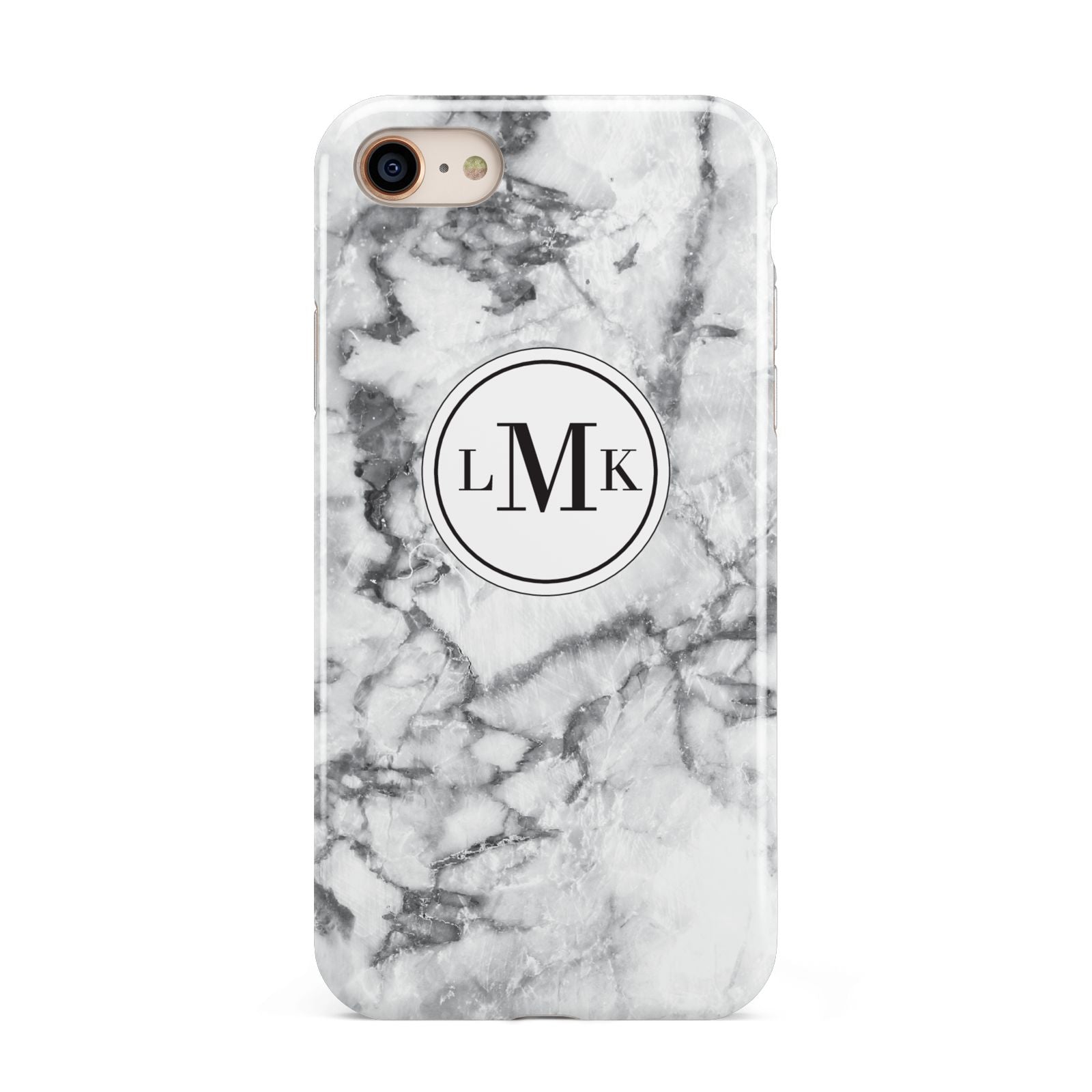 Marble Initials Circle Personalised iPhone 8 3D Tough Case on Gold Phone