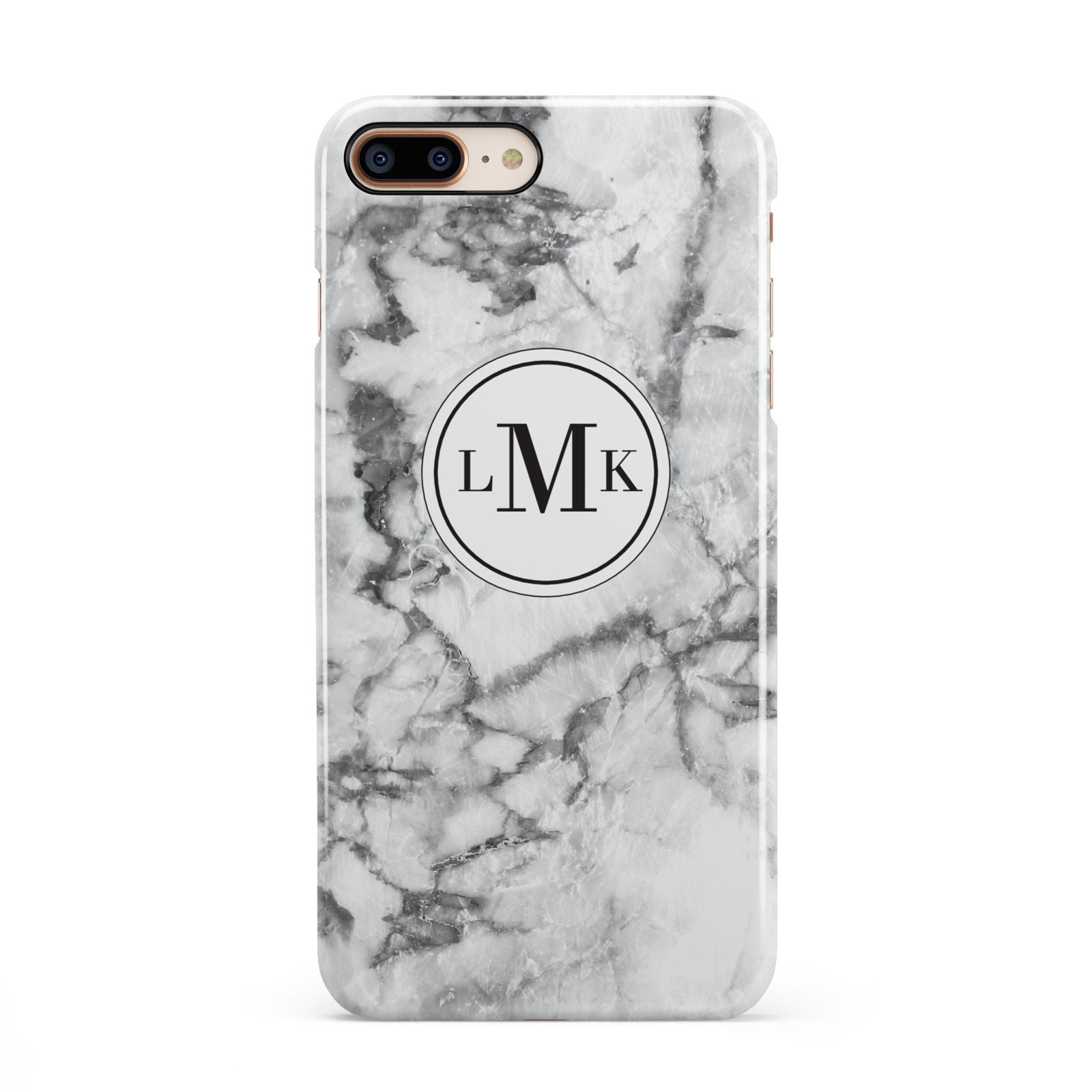 Marble Initials Circle Personalised iPhone 8 Plus 3D Snap Case on Gold Phone