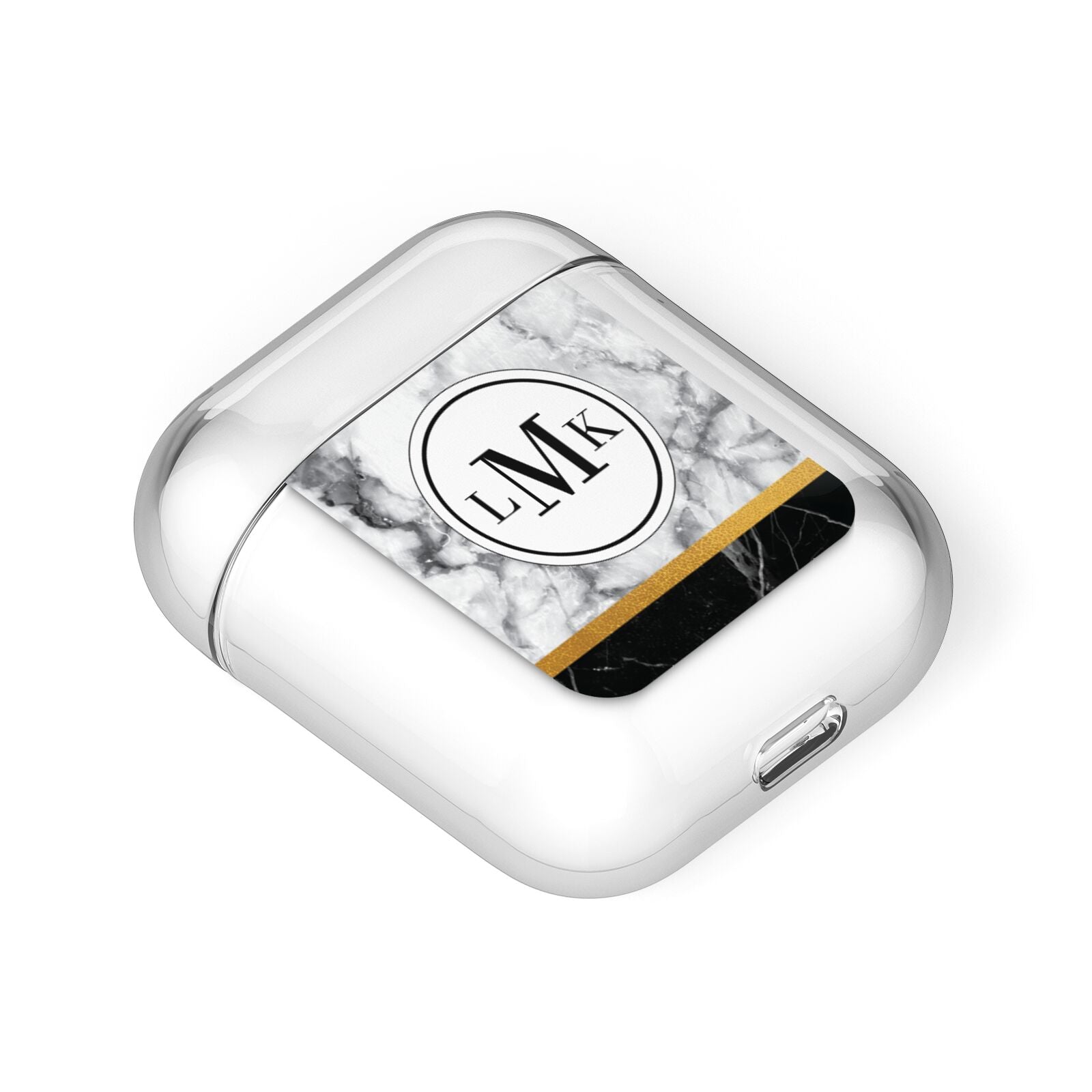 Marble Initials Geometric Personalised AirPods Case Laid Flat