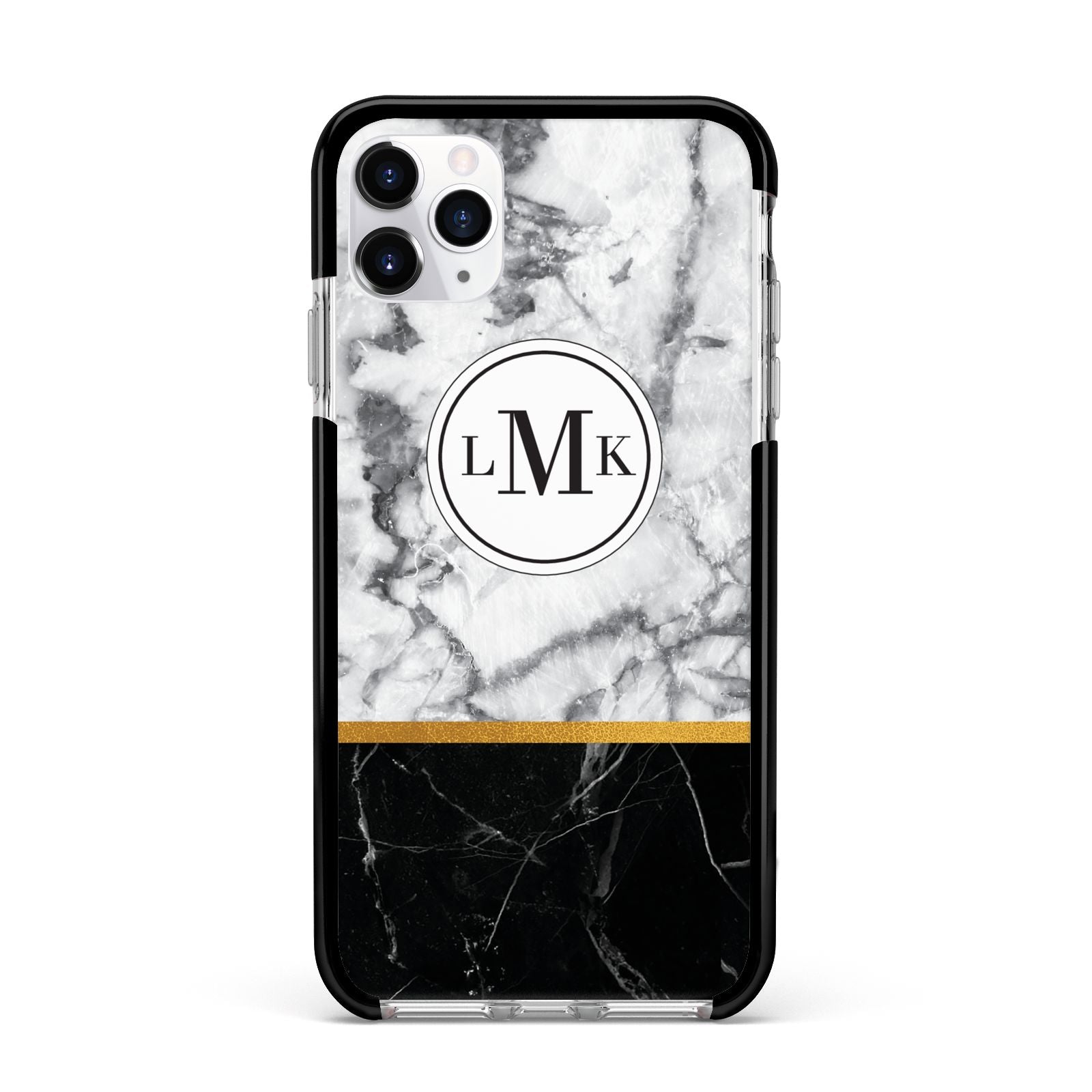 Marble Initials Geometric Personalised Apple iPhone 11 Pro Max in Silver with Black Impact Case