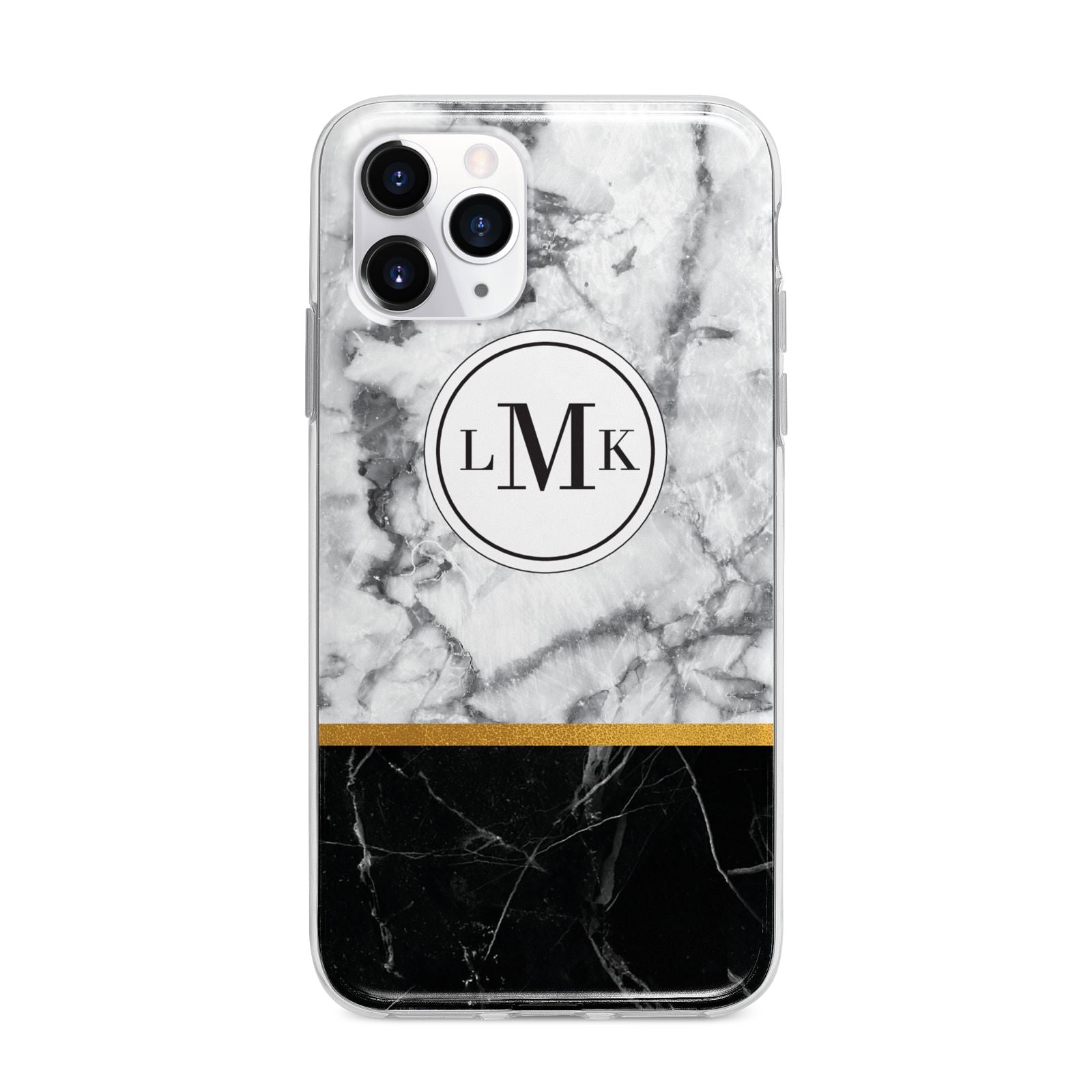 Marble Initials Geometric Personalised Apple iPhone 11 Pro Max in Silver with Bumper Case