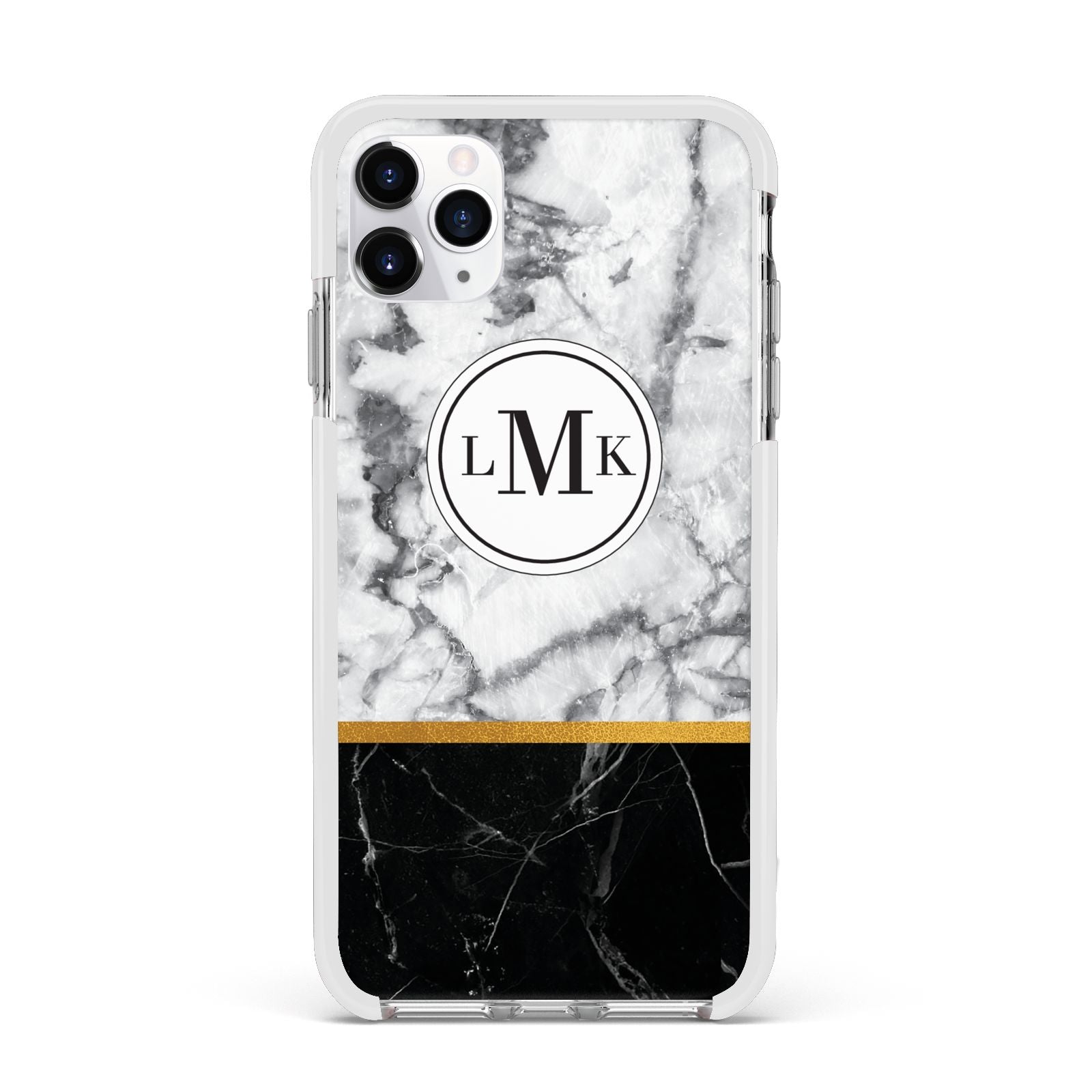 Marble Initials Geometric Personalised Apple iPhone 11 Pro Max in Silver with White Impact Case