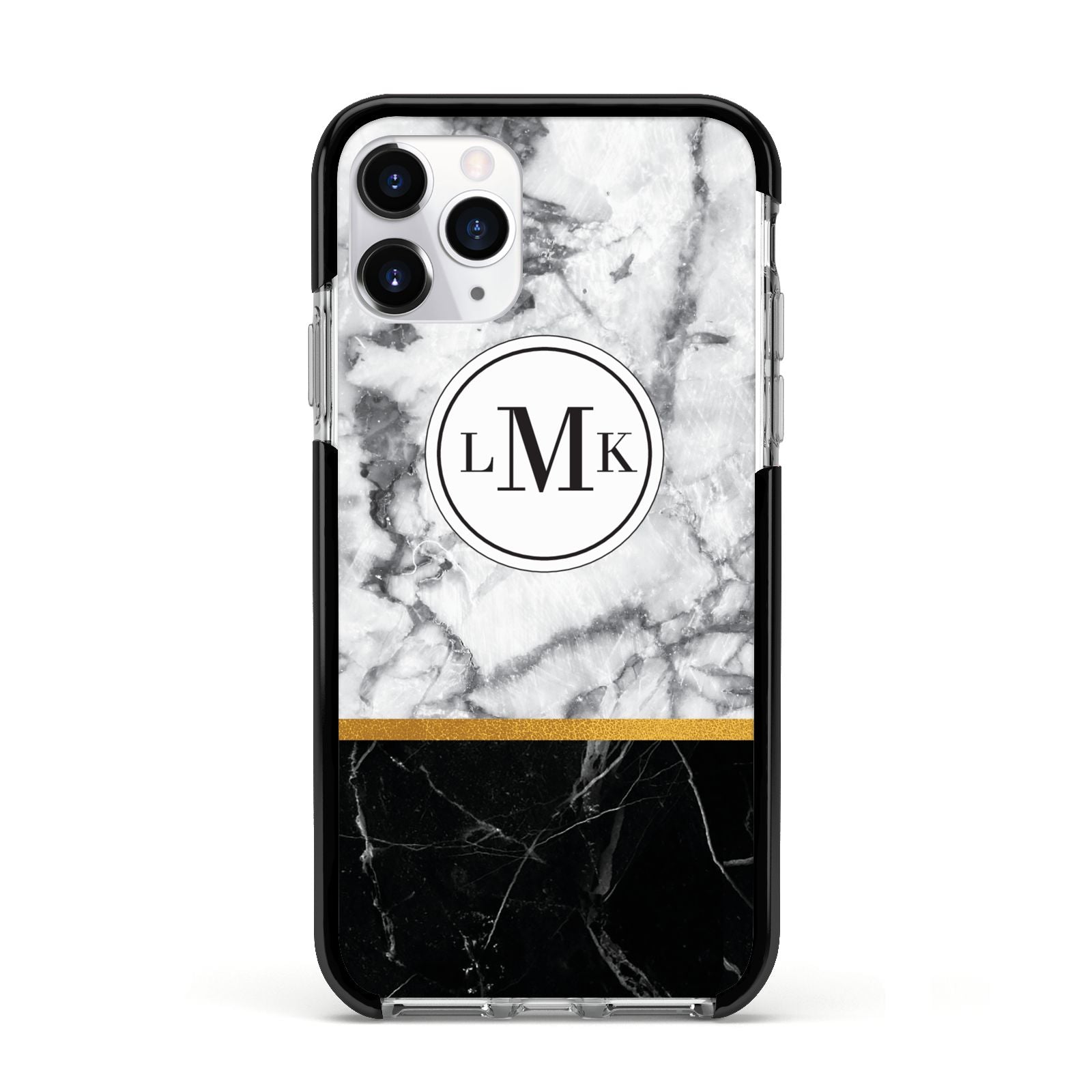 Marble Initials Geometric Personalised Apple iPhone 11 Pro in Silver with Black Impact Case