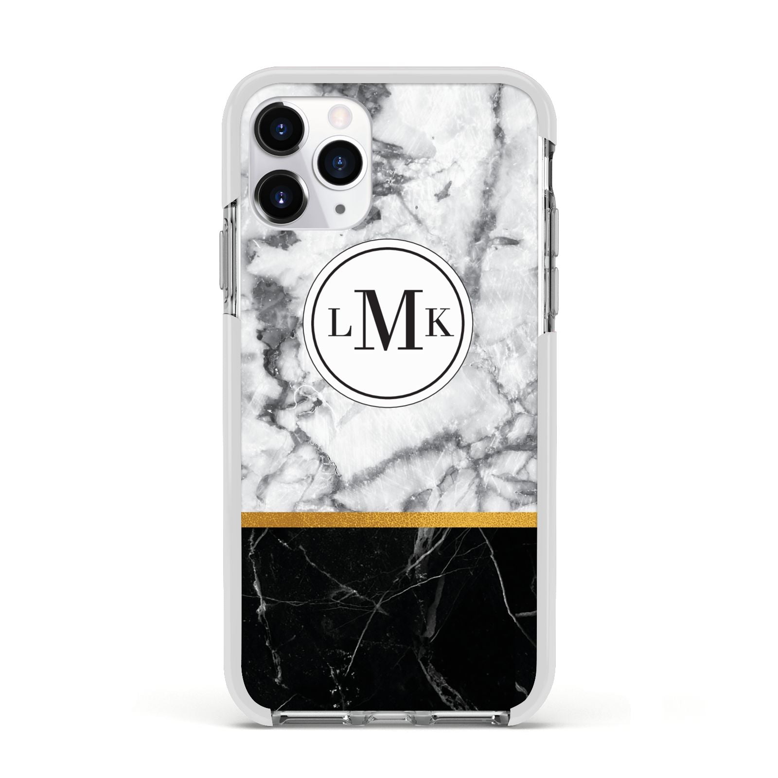 Marble Initials Geometric Personalised Apple iPhone 11 Pro in Silver with White Impact Case