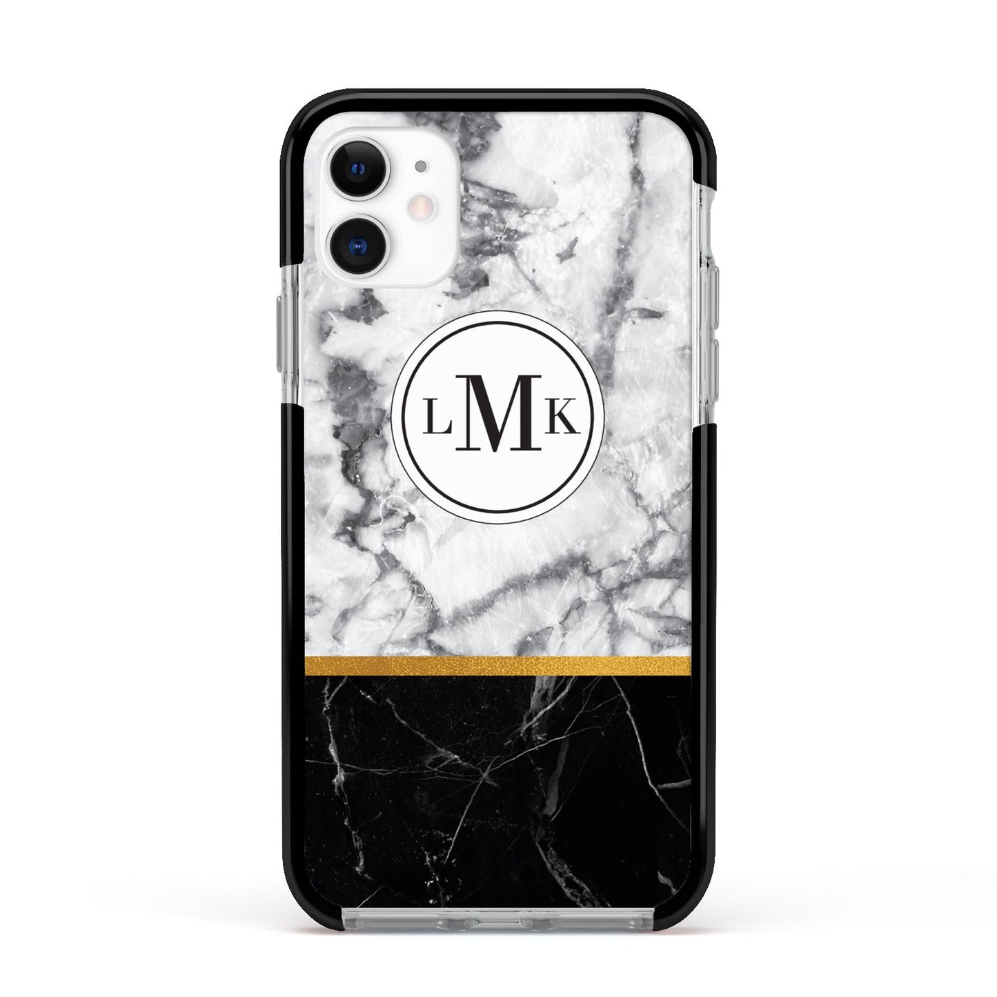 Marble Initials Geometric Personalised Apple iPhone 11 in White with Black Impact Case