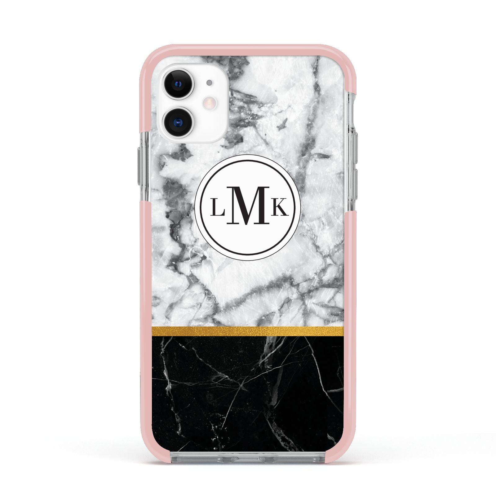 Marble Initials Geometric Personalised Apple iPhone 11 in White with Pink Impact Case
