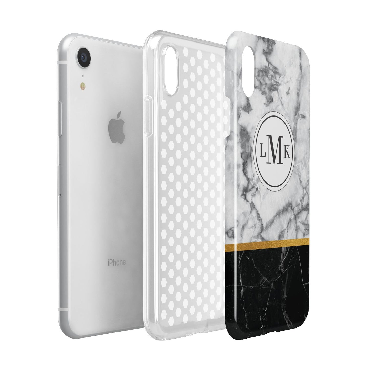 Marble Initials Geometric Personalised Apple iPhone XR White 3D Tough Case Expanded view