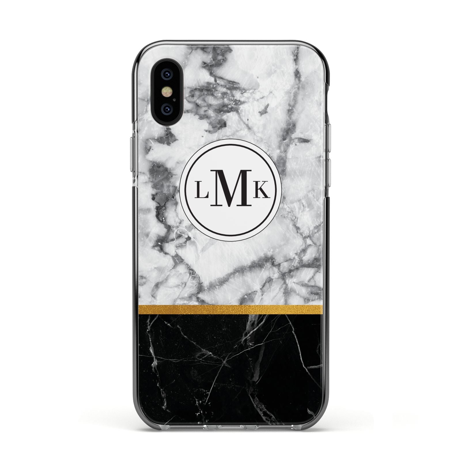 Marble Initials Geometric Personalised Apple iPhone Xs Impact Case Black Edge on Black Phone