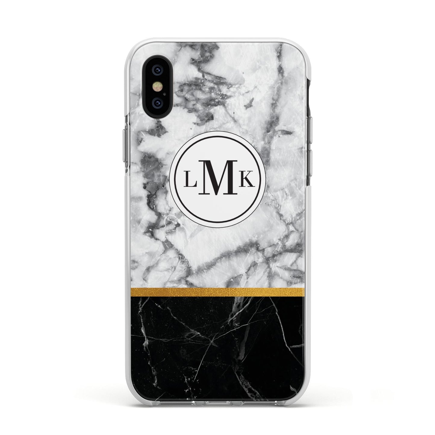 Marble Initials Geometric Personalised Apple iPhone Xs Impact Case White Edge on Black Phone