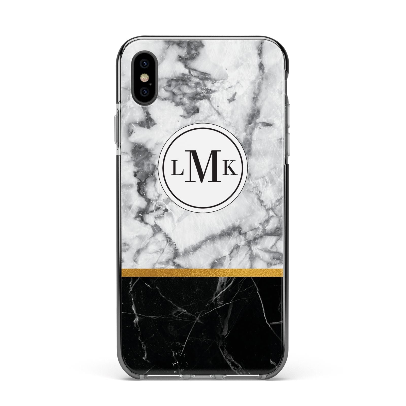 Marble Initials Geometric Personalised Apple iPhone Xs Max Impact Case Black Edge on Black Phone