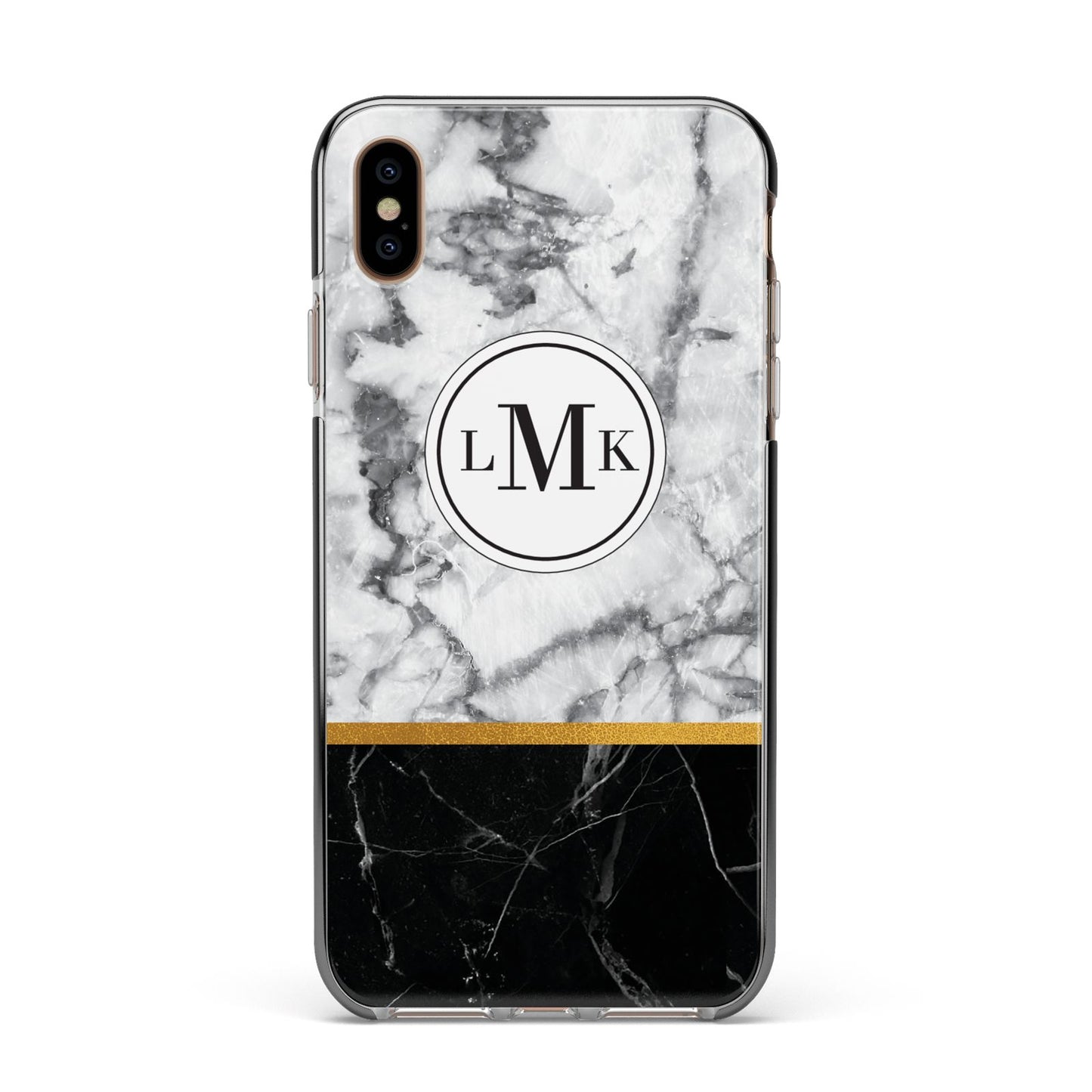 Marble Initials Geometric Personalised Apple iPhone Xs Max Impact Case Black Edge on Gold Phone