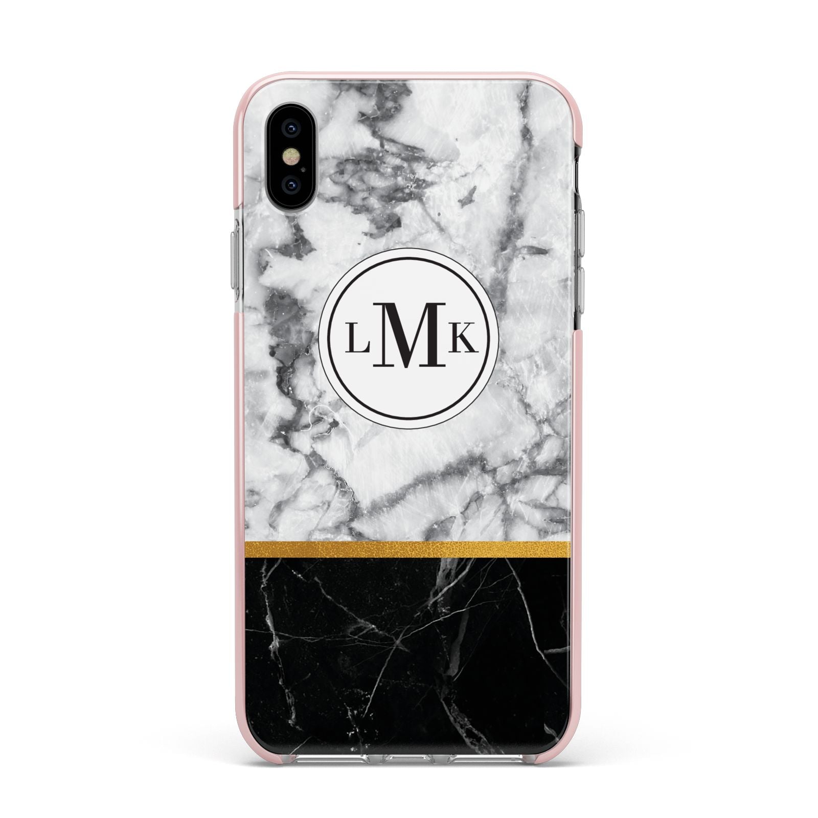Marble Initials Geometric Personalised Apple iPhone Xs Max Impact Case Pink Edge on Silver Phone