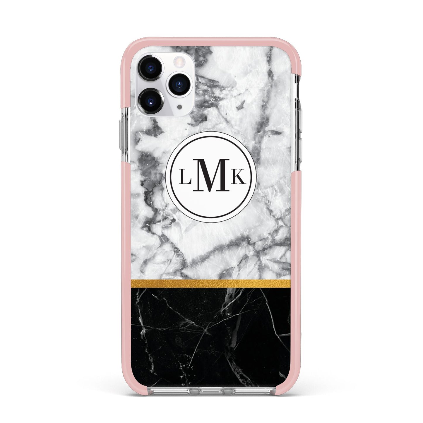 Marble Initials Geometric Personalised iPhone 11 Pro Max Impact Pink Edge Case