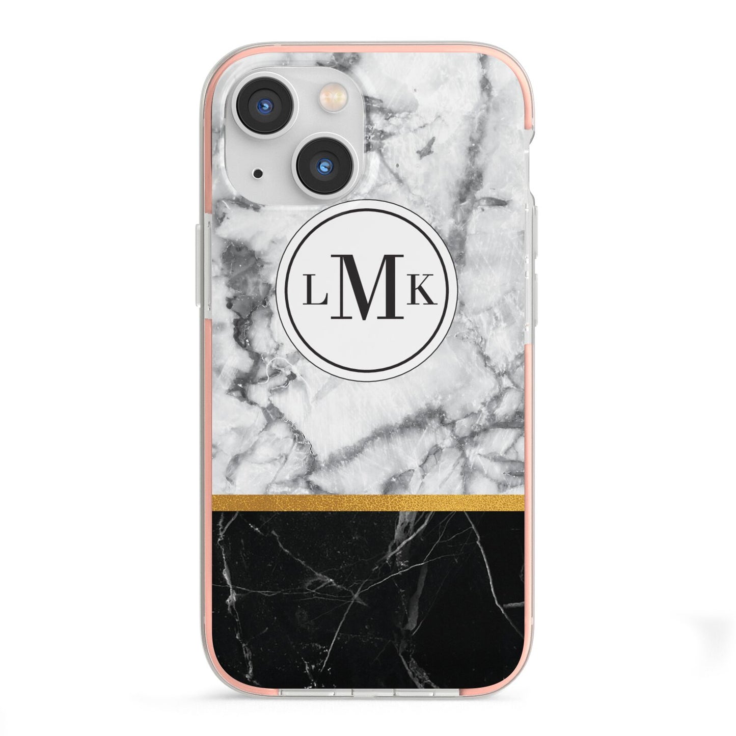 Marble Initials Geometric Personalised iPhone 13 Mini TPU Impact Case with Pink Edges