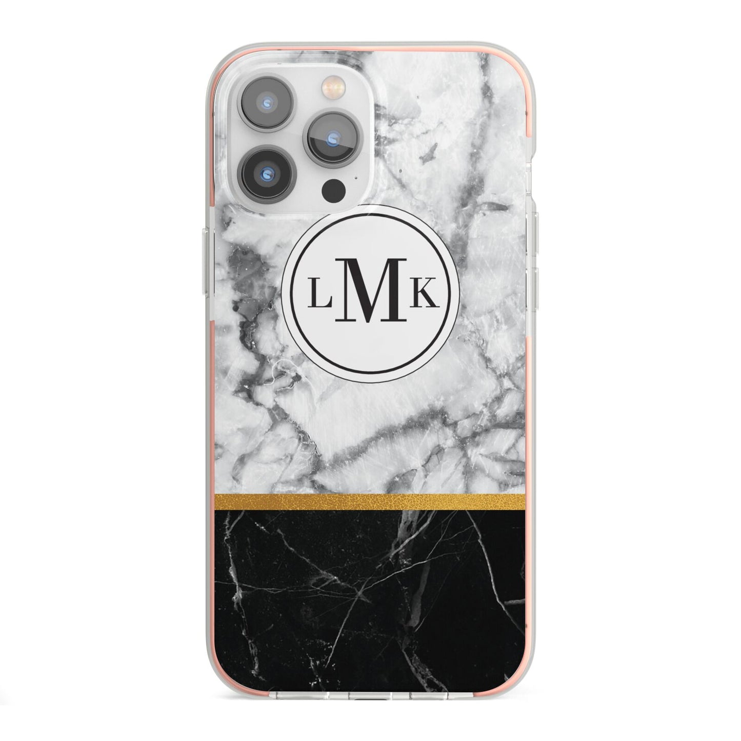 Marble Initials Geometric Personalised iPhone 13 Pro Max TPU Impact Case with Pink Edges