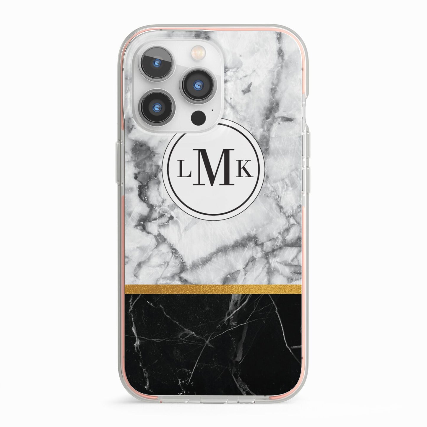 Marble Initials Geometric Personalised iPhone 13 Pro TPU Impact Case with Pink Edges
