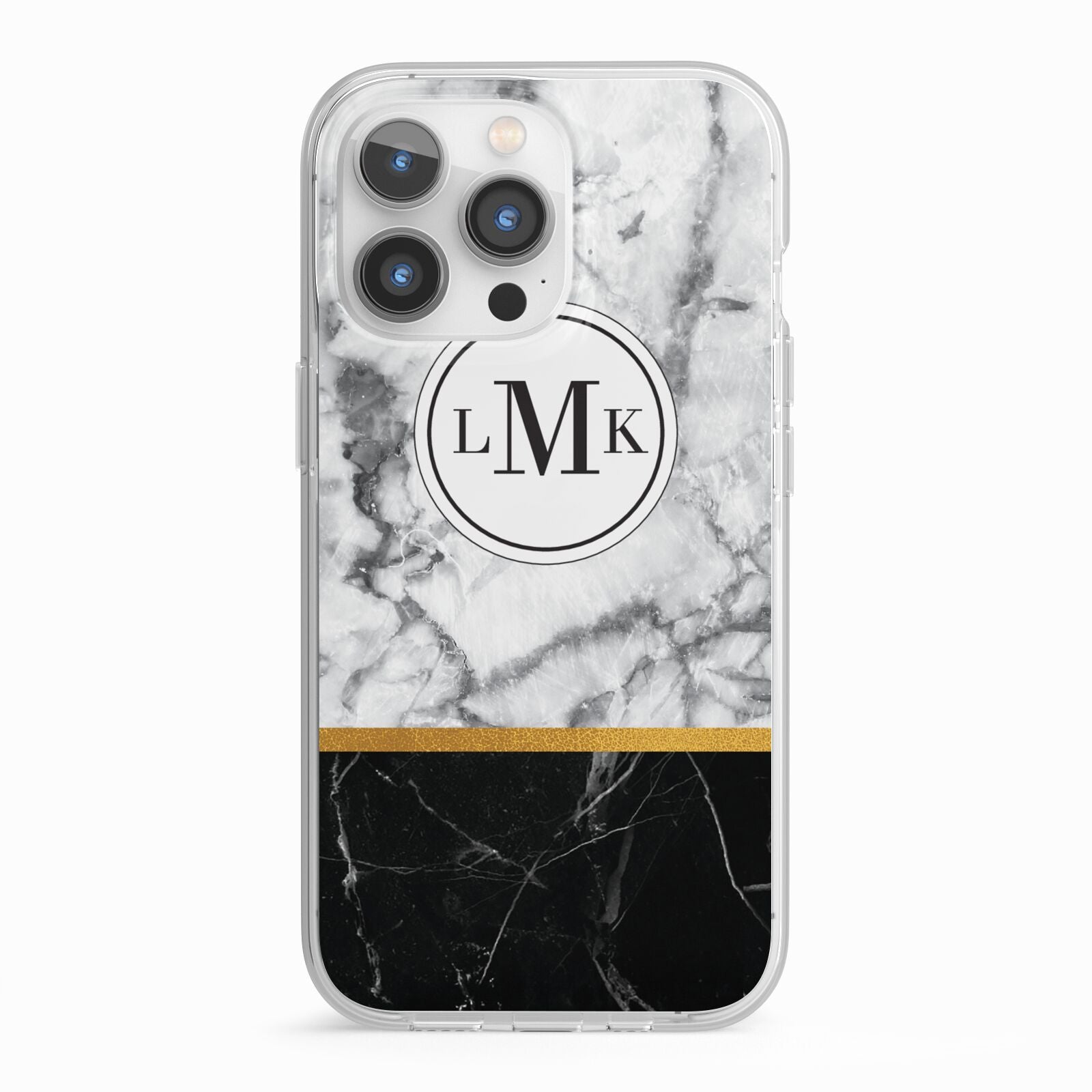 Marble Initials Geometric Personalised iPhone 13 Pro TPU Impact Case with White Edges
