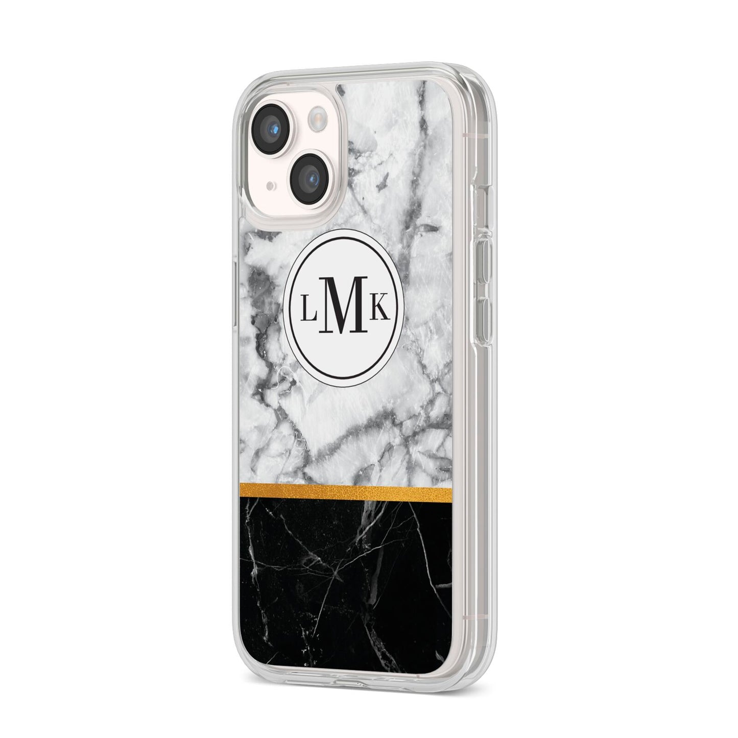 Marble Initials Geometric Personalised iPhone 14 Clear Tough Case Starlight Angled Image