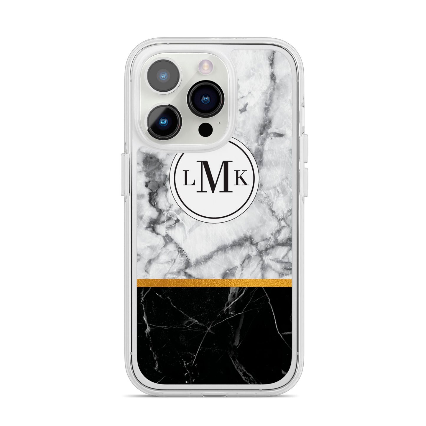 Marble Initials Geometric Personalised iPhone 14 Pro Clear Tough Case Silver