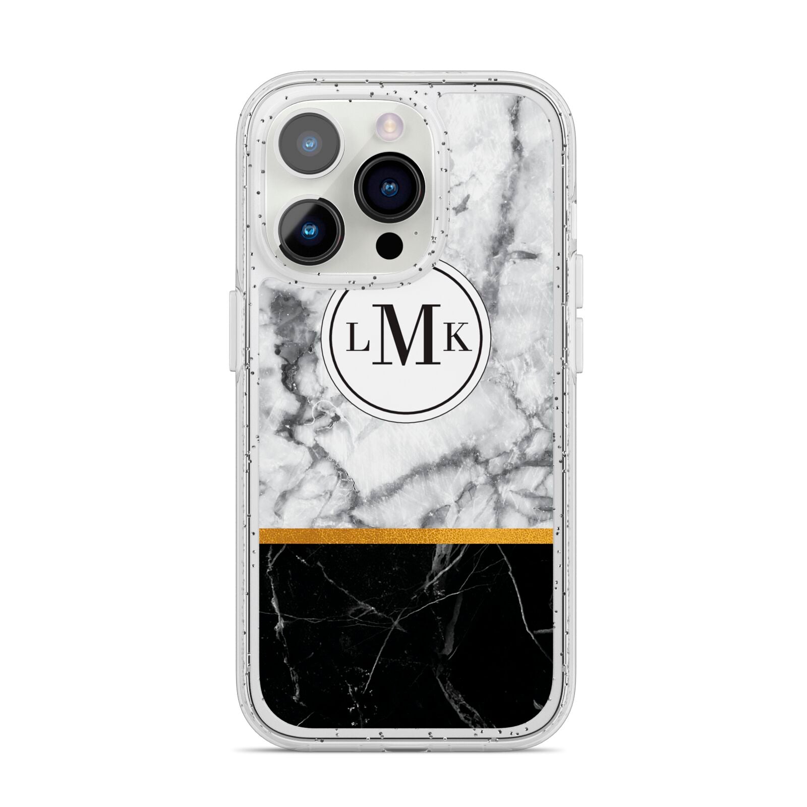 Marble Initials Geometric Personalised iPhone 14 Pro Glitter Tough Case Silver