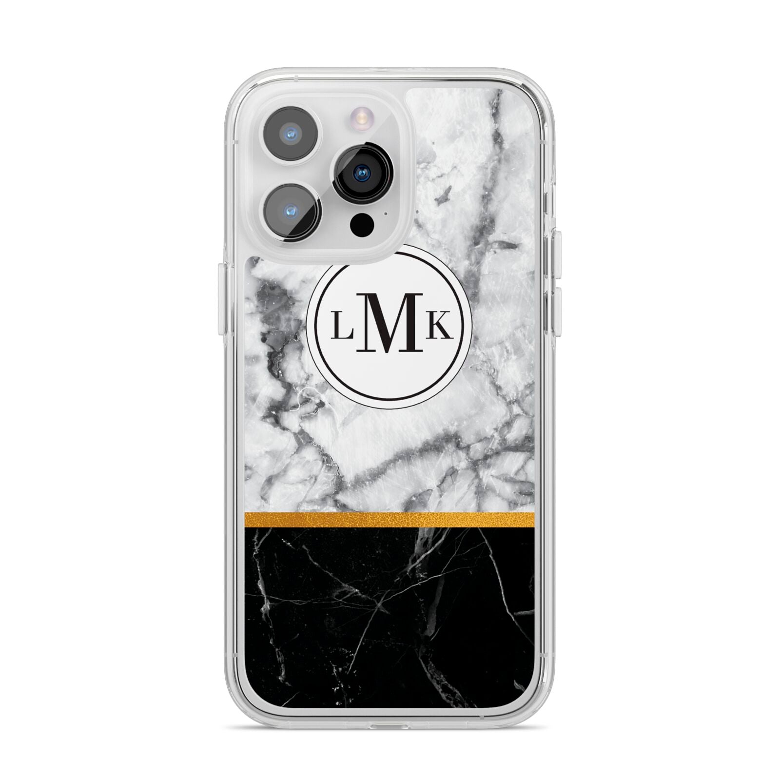 Marble Initials Geometric Personalised iPhone 14 Pro Max Clear Tough Case Silver
