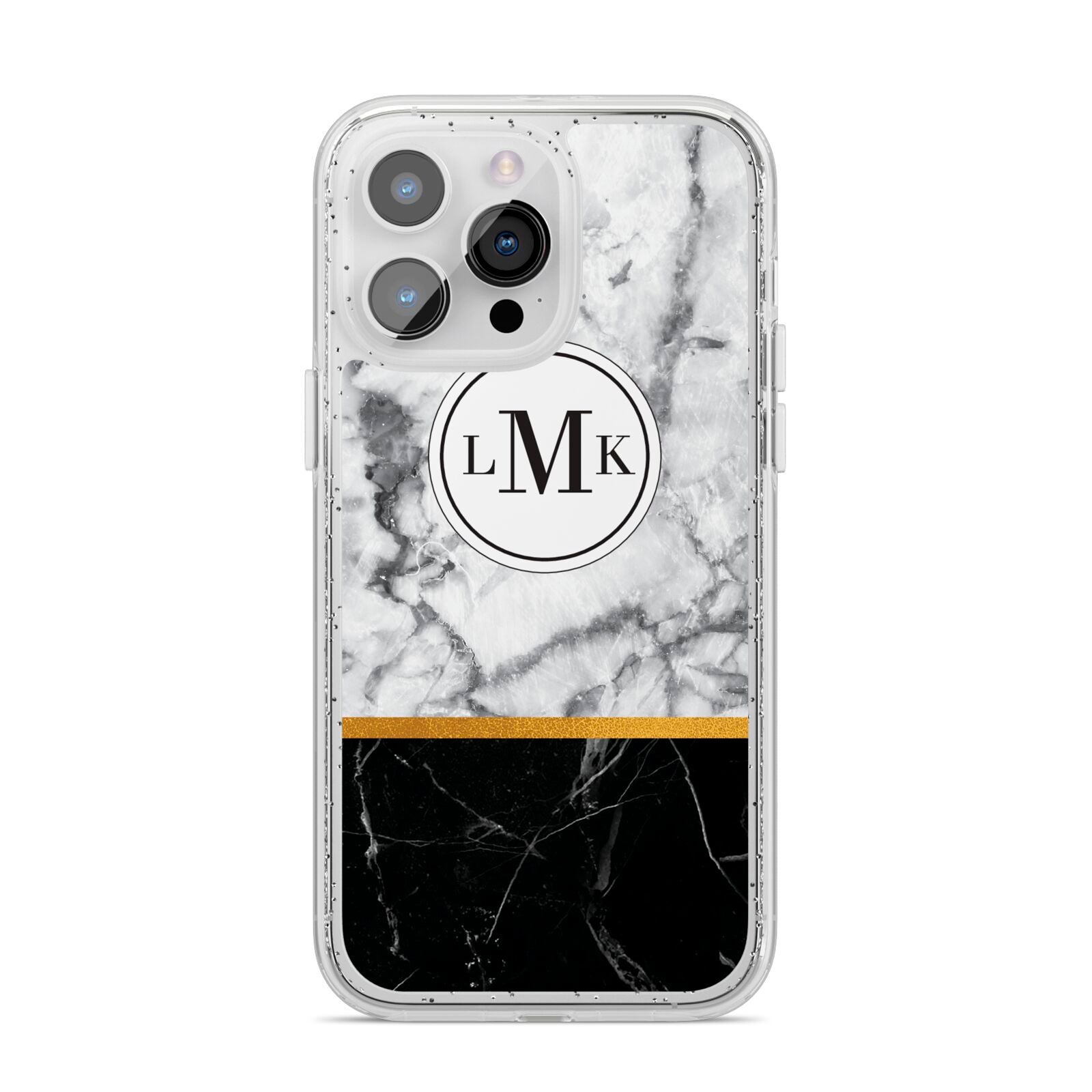 Marble Initials Geometric Personalised iPhone 14 Pro Max Glitter Tough Case Silver