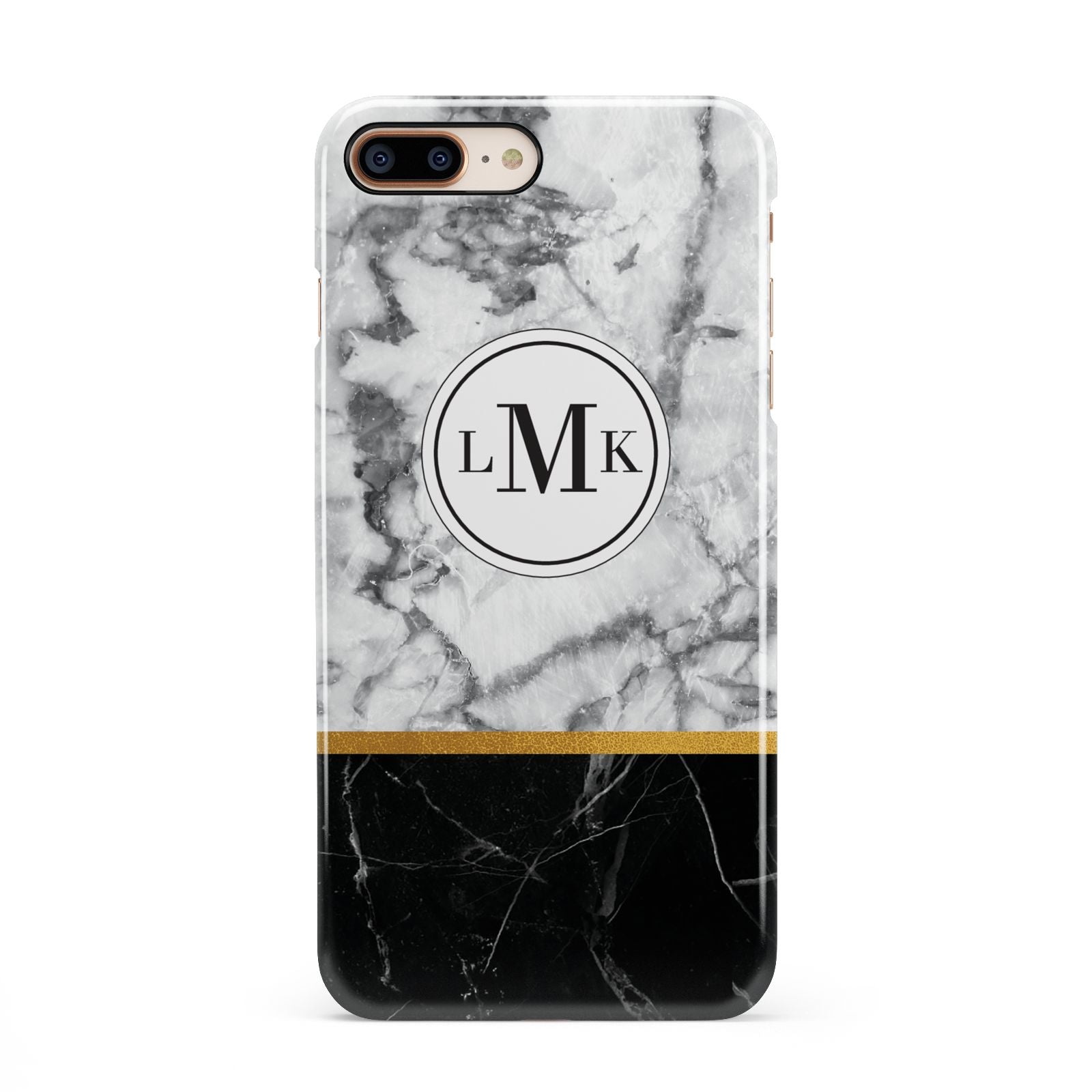 Marble Initials Geometric Personalised iPhone 8 Plus 3D Snap Case on Gold Phone