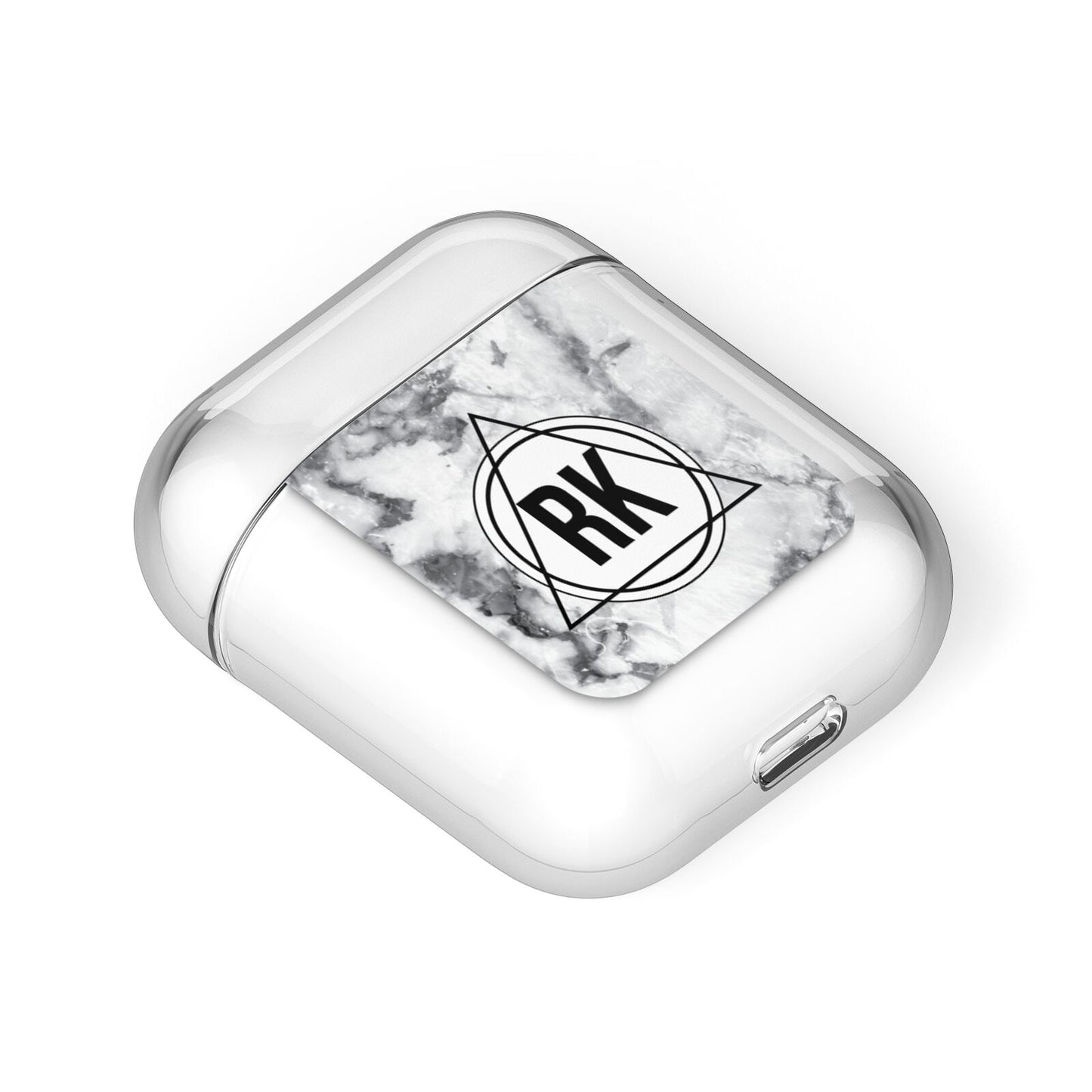 Marble Initials Triangle Personalised AirPods Case Laid Flat