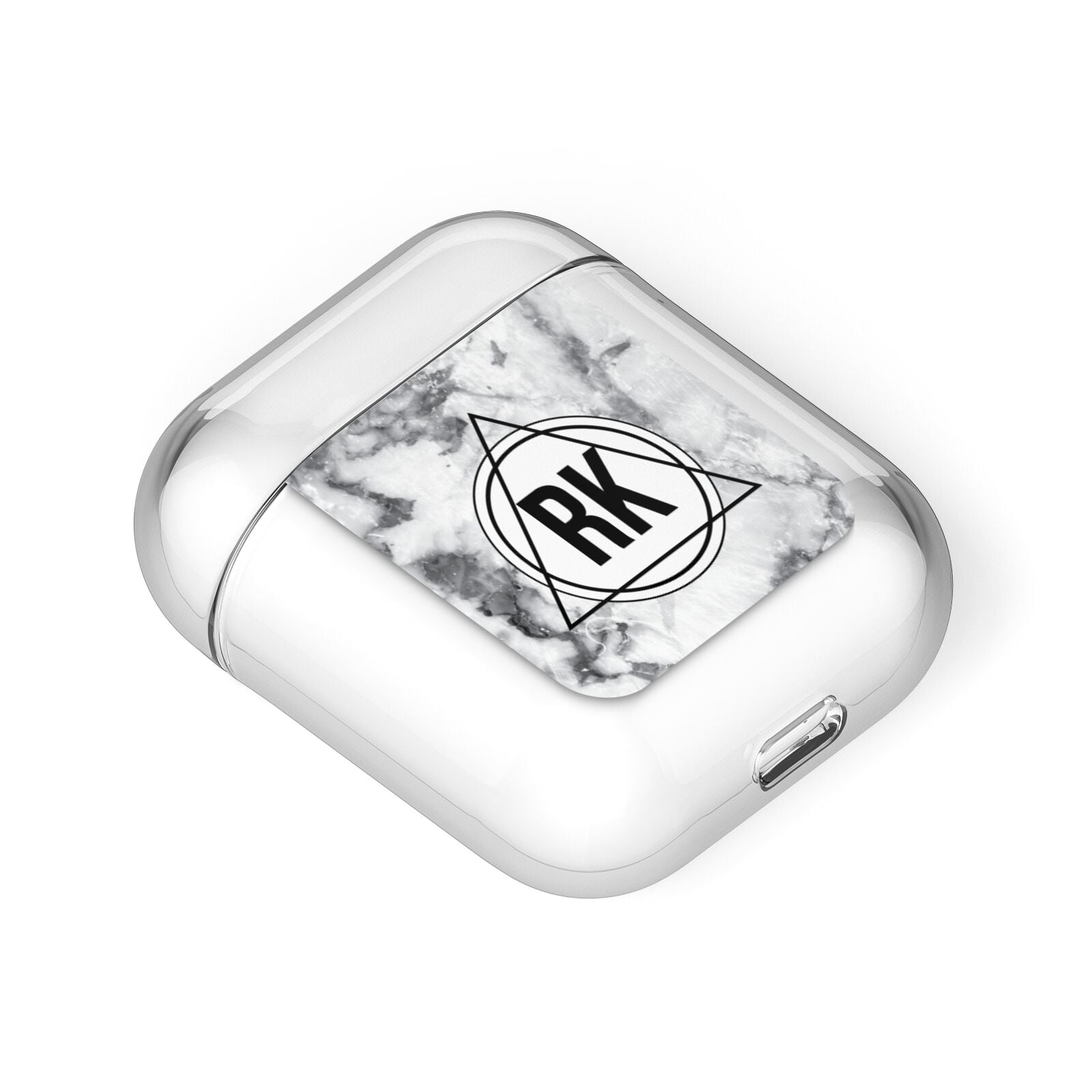 Marble Initials Triangle Personalised AirPods Case Laid Flat