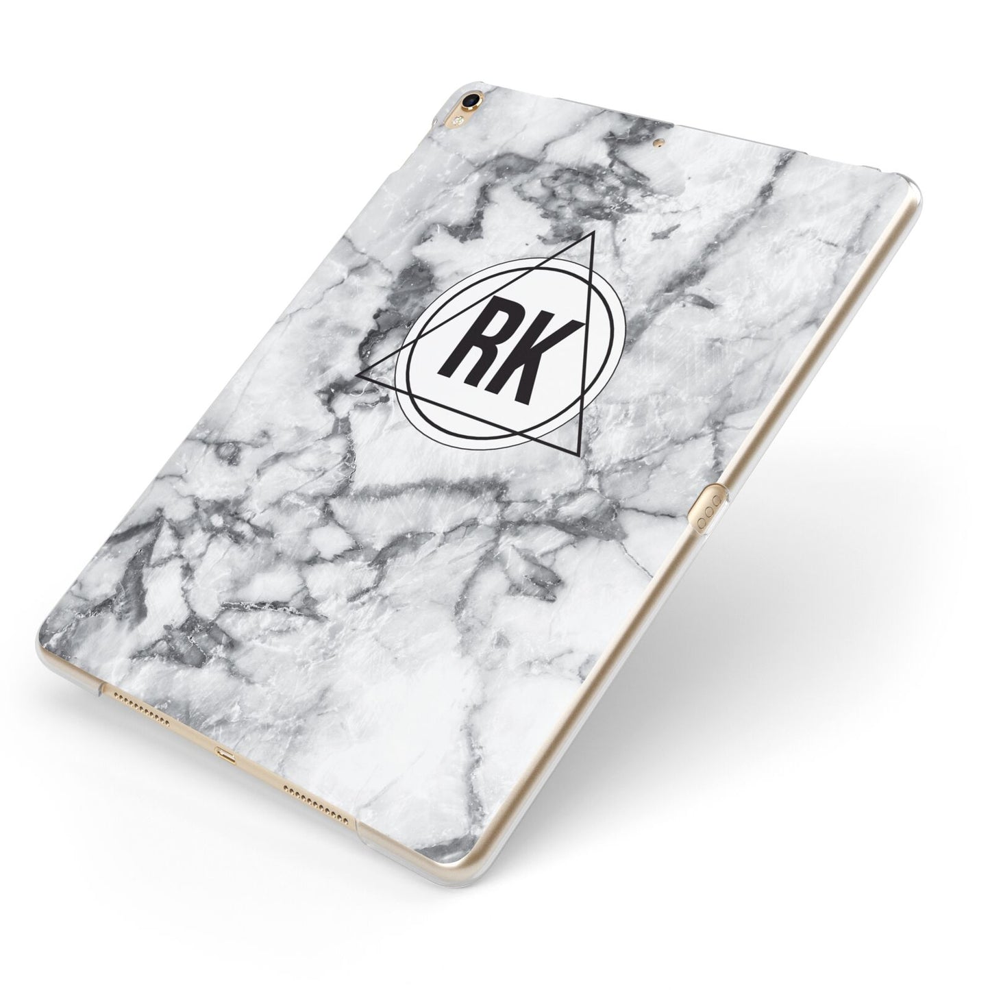 Marble Initials Triangle Personalised Apple iPad Case on Gold iPad Side View
