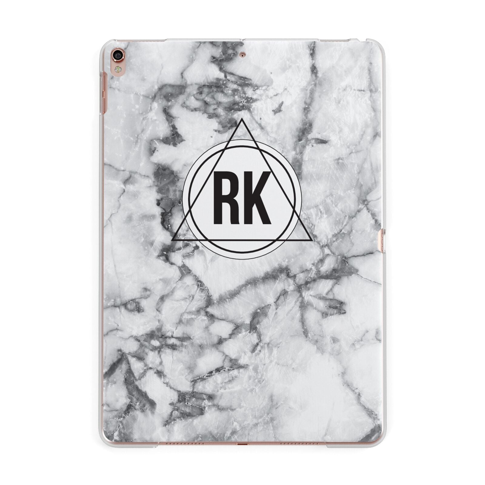 Marble Initials Triangle Personalised Apple iPad Rose Gold Case