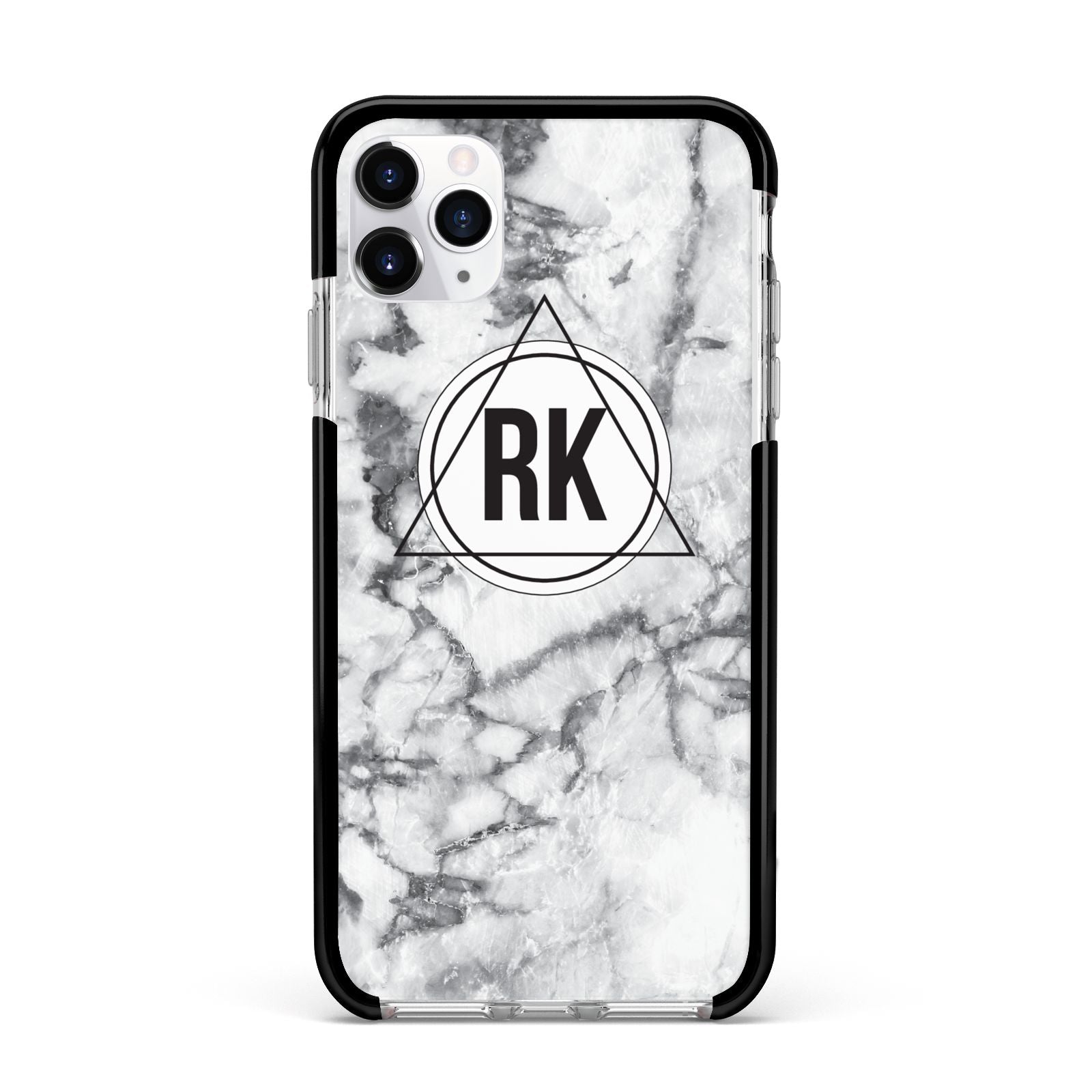 Marble Initials Triangle Personalised Apple iPhone 11 Pro Max in Silver with Black Impact Case
