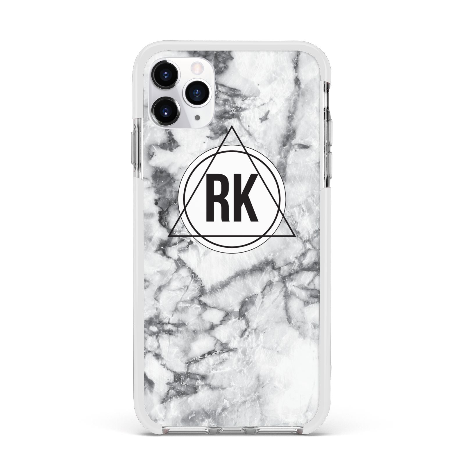 Marble Initials Triangle Personalised Apple iPhone 11 Pro Max in Silver with White Impact Case