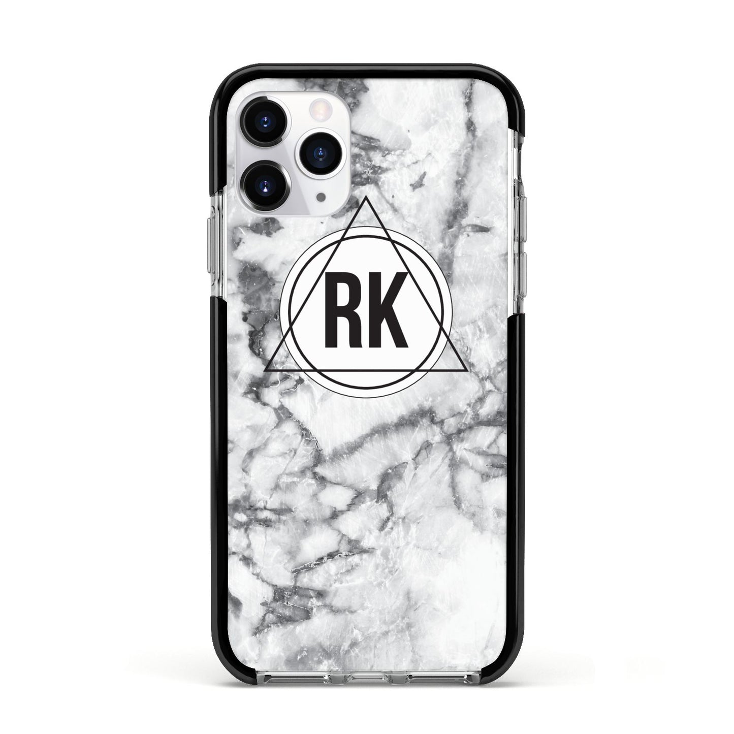Marble Initials Triangle Personalised Apple iPhone 11 Pro in Silver with Black Impact Case