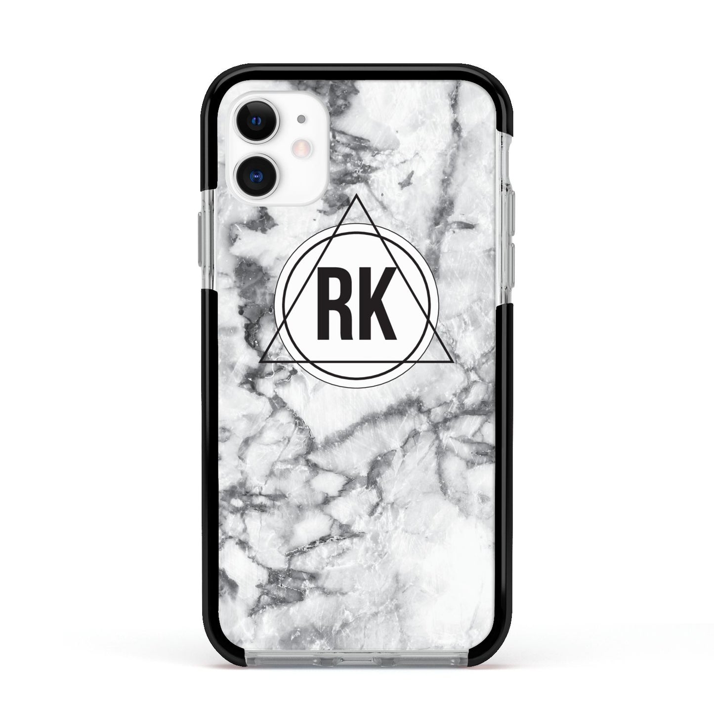 Marble Initials Triangle Personalised Apple iPhone 11 in White with Black Impact Case