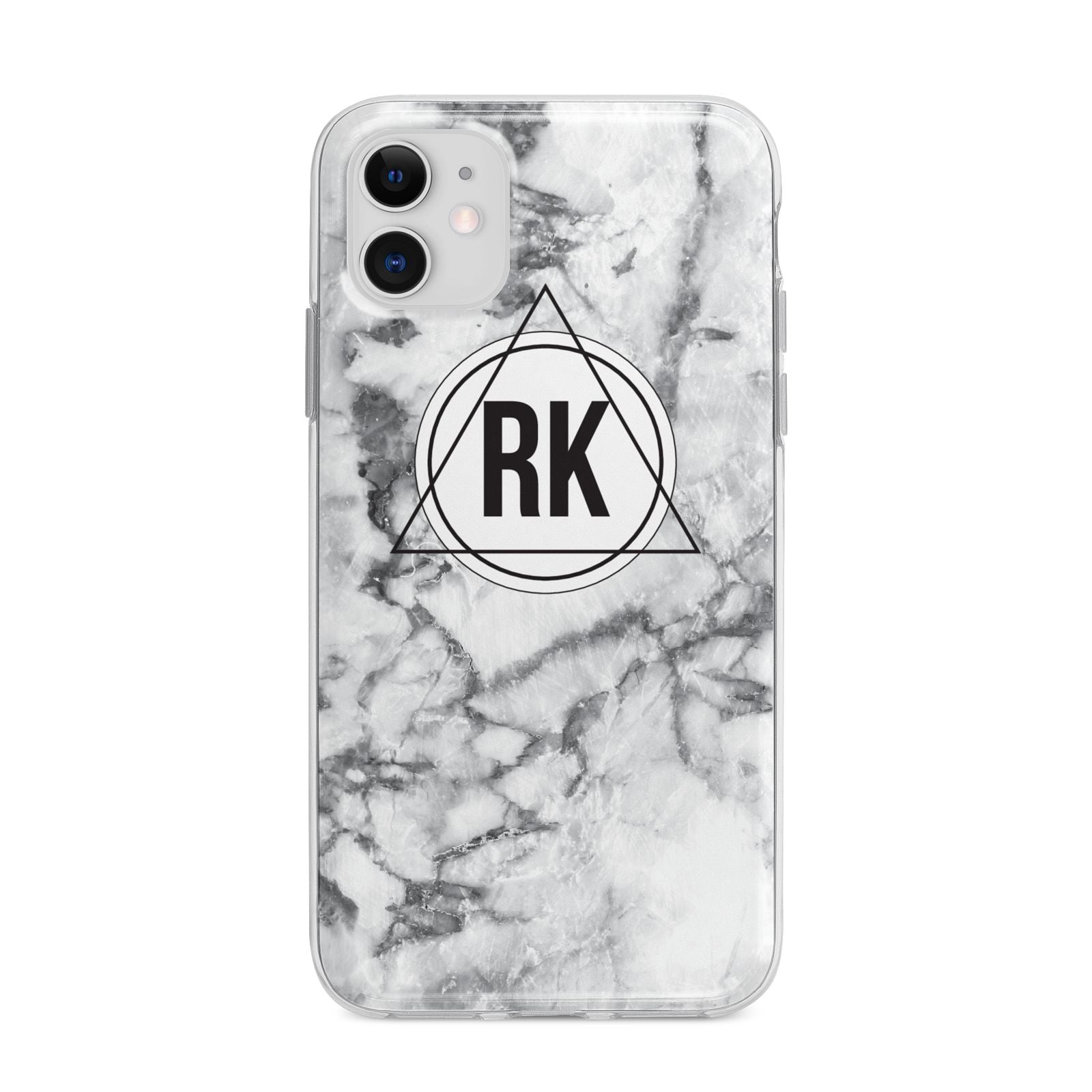 Marble Initials Triangle Personalised Apple iPhone 11 in White with Bumper Case