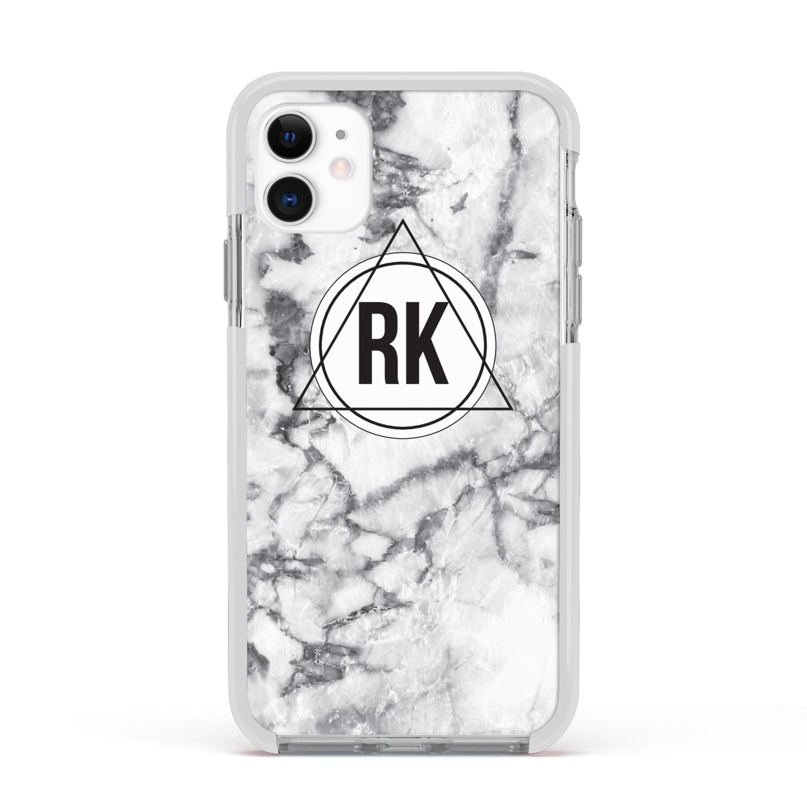Marble Initials Triangle Personalised Apple iPhone 11 in White with White Impact Case