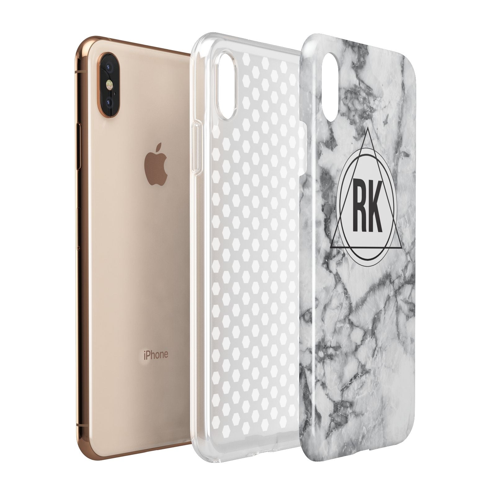 Marble Initials Triangle Personalised Apple iPhone Xs Max 3D Tough Case Expanded View