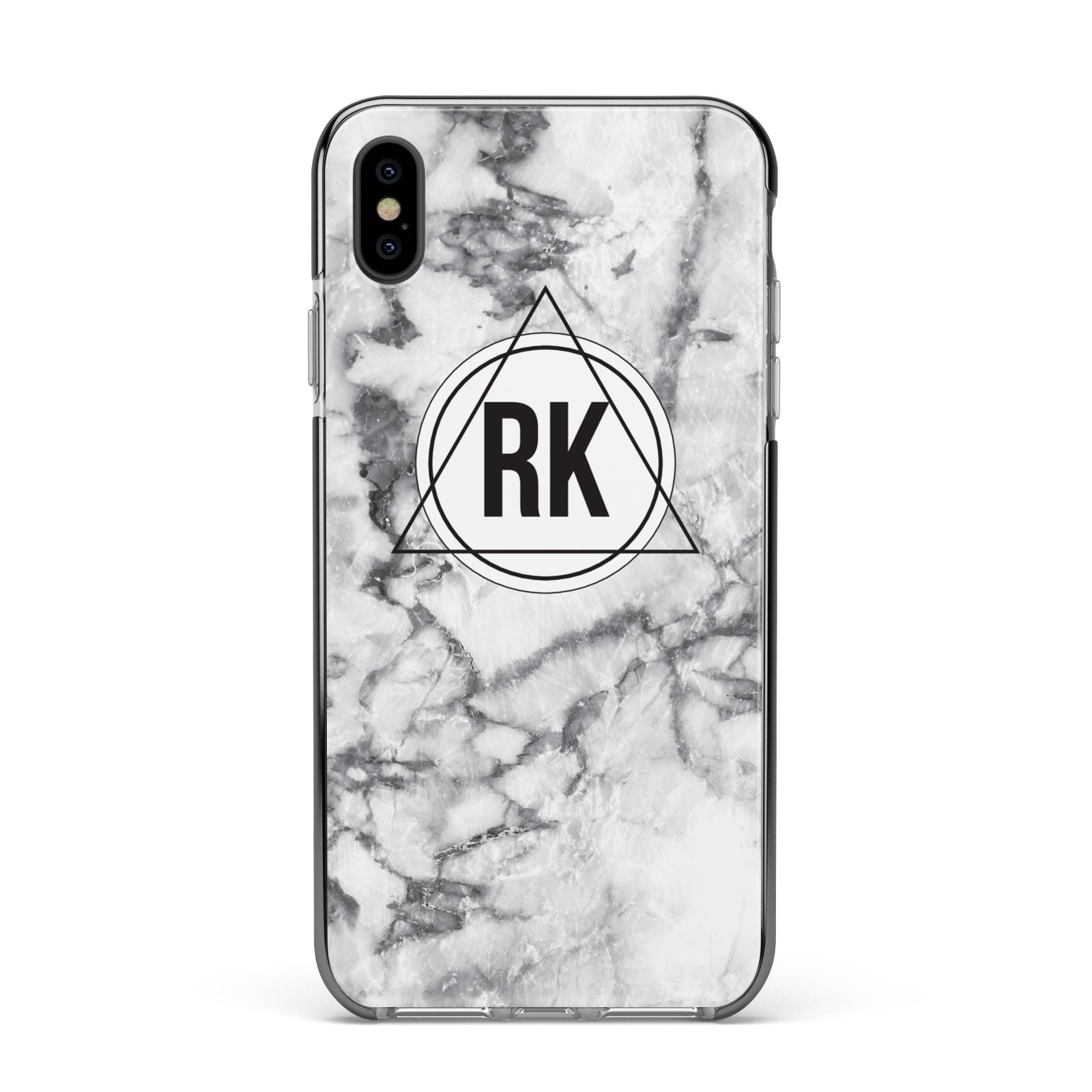 Marble Initials Triangle Personalised Apple iPhone Xs Max Impact Case Black Edge on Black Phone