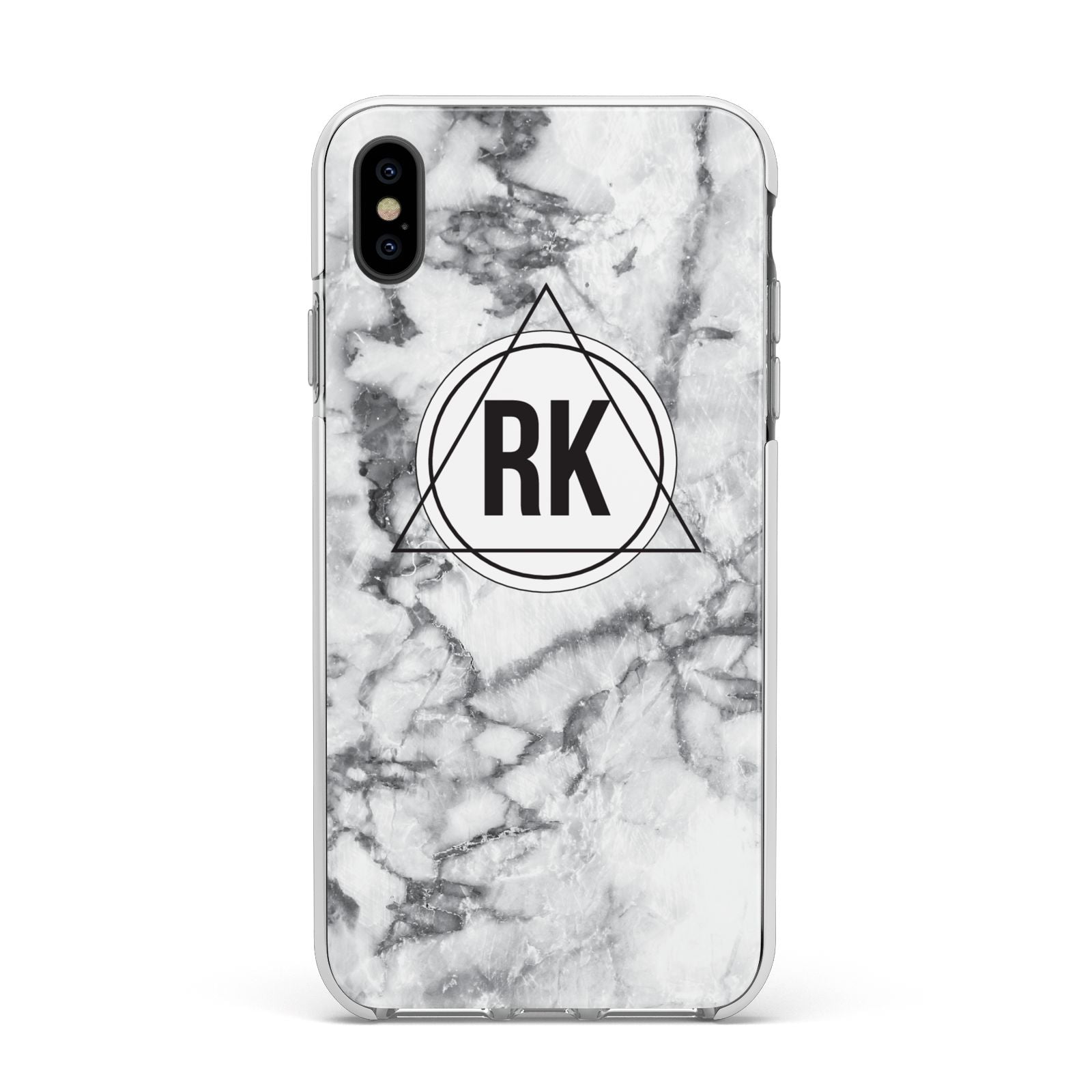 Marble Initials Triangle Personalised Apple iPhone Xs Max Impact Case White Edge on Black Phone