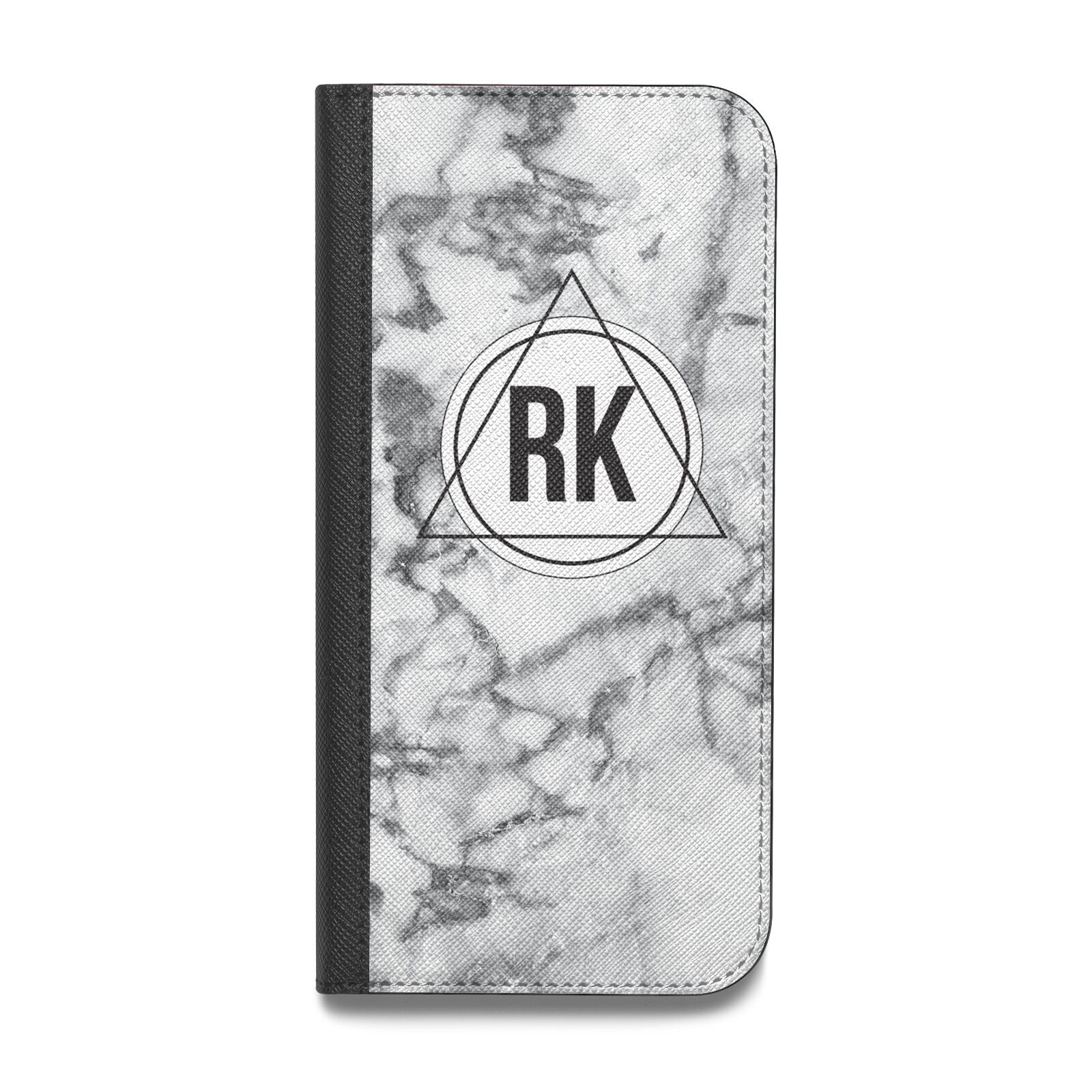 Marble Initials Triangle Personalised Vegan Leather Flip iPhone Case