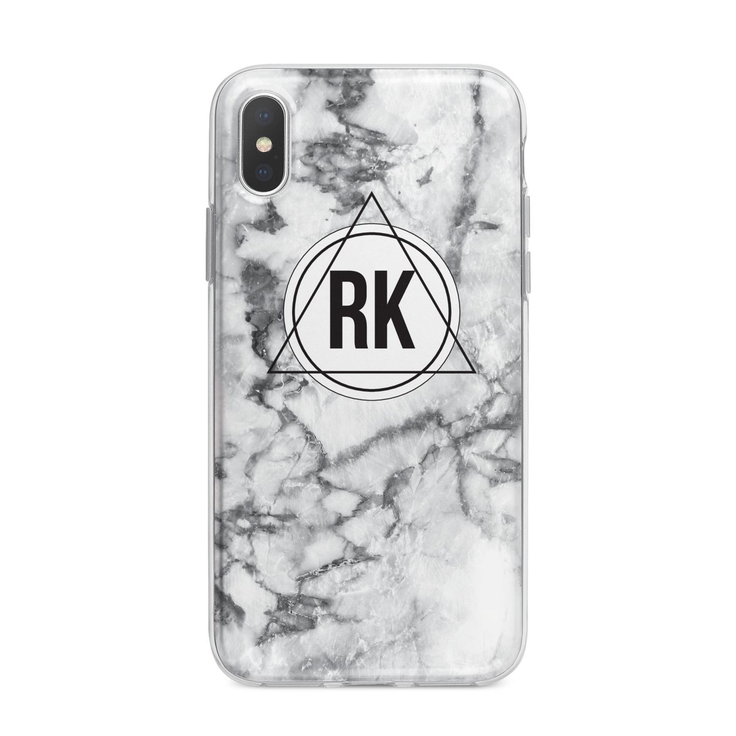 Marble Initials Triangle Personalised iPhone X Bumper Case on Silver iPhone Alternative Image 1