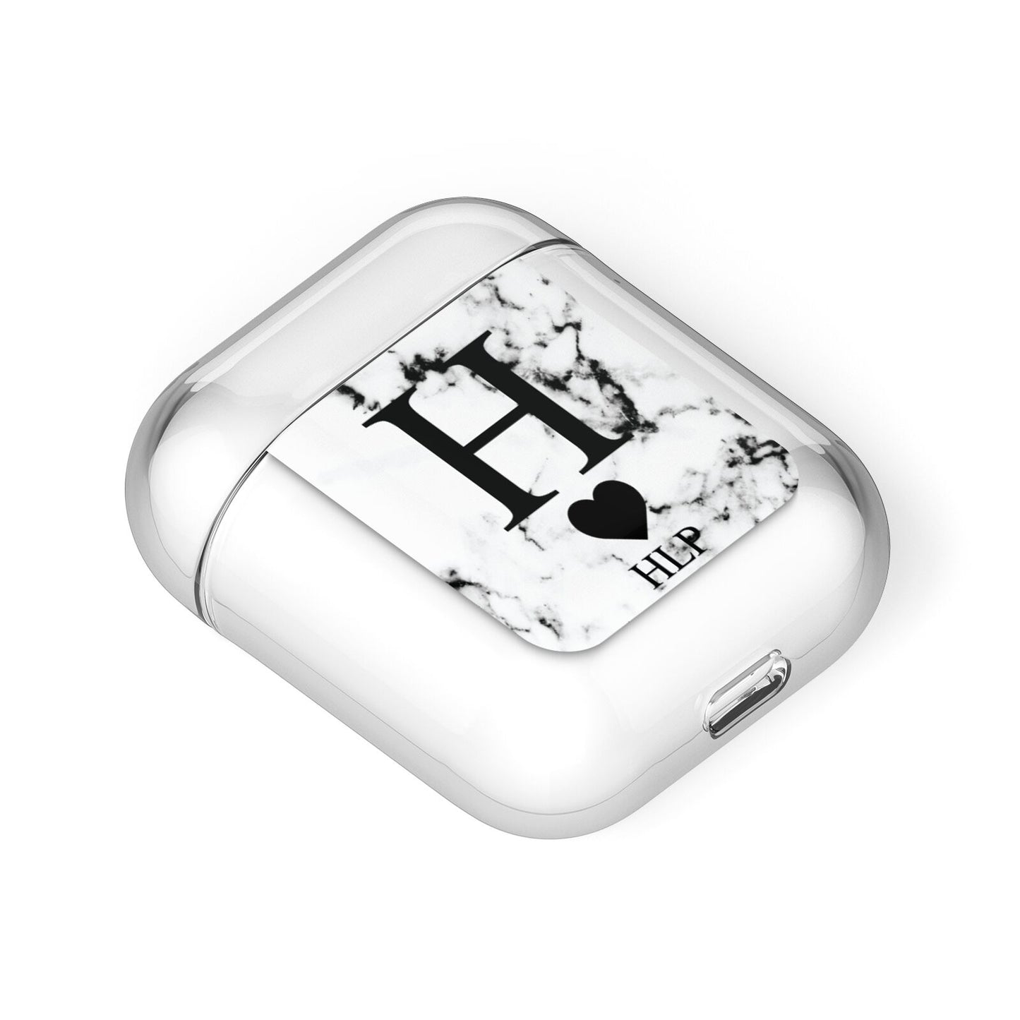 Marble Love Heart Personalised AirPods Case Laid Flat