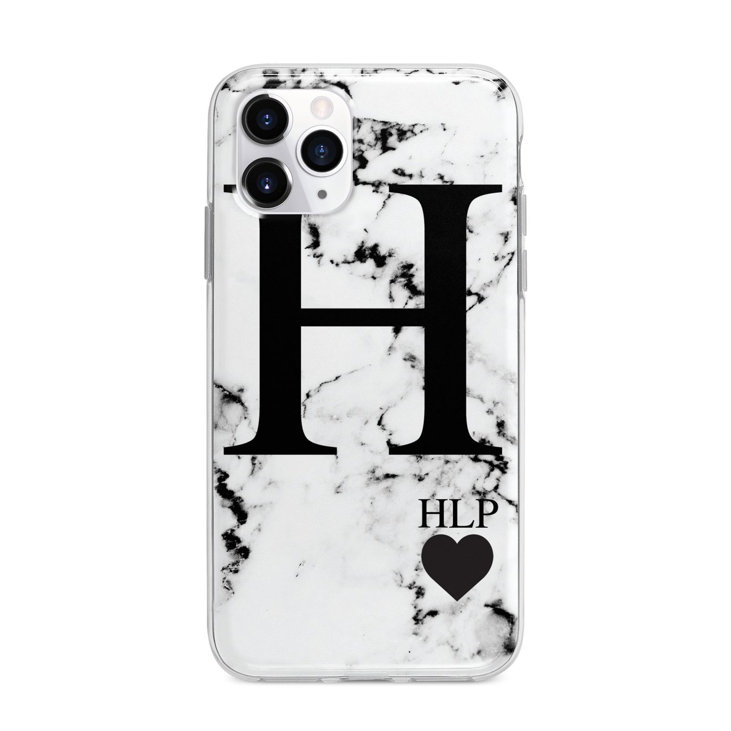 Marble Love Heart Personalised Apple iPhone 11 Pro Max in Silver with Bumper Case