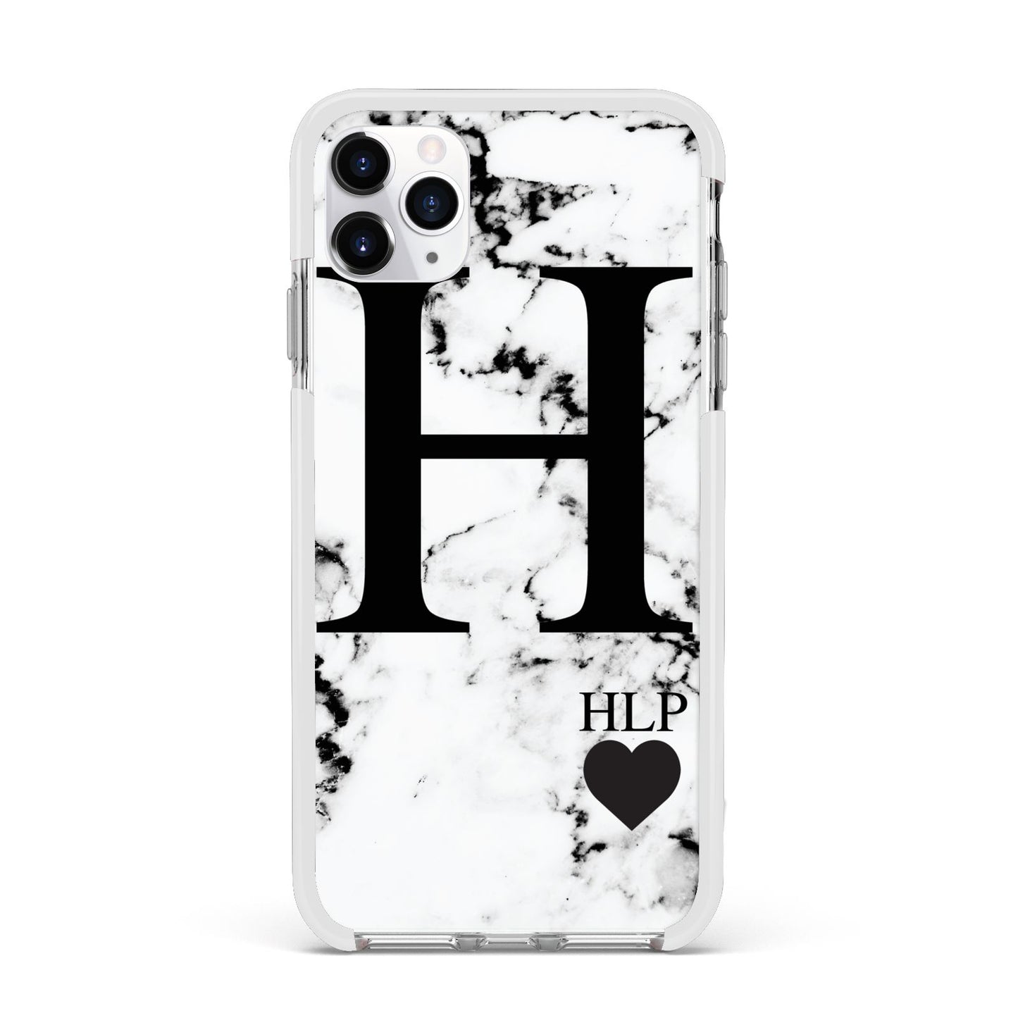 Marble Love Heart Personalised Apple iPhone 11 Pro Max in Silver with White Impact Case