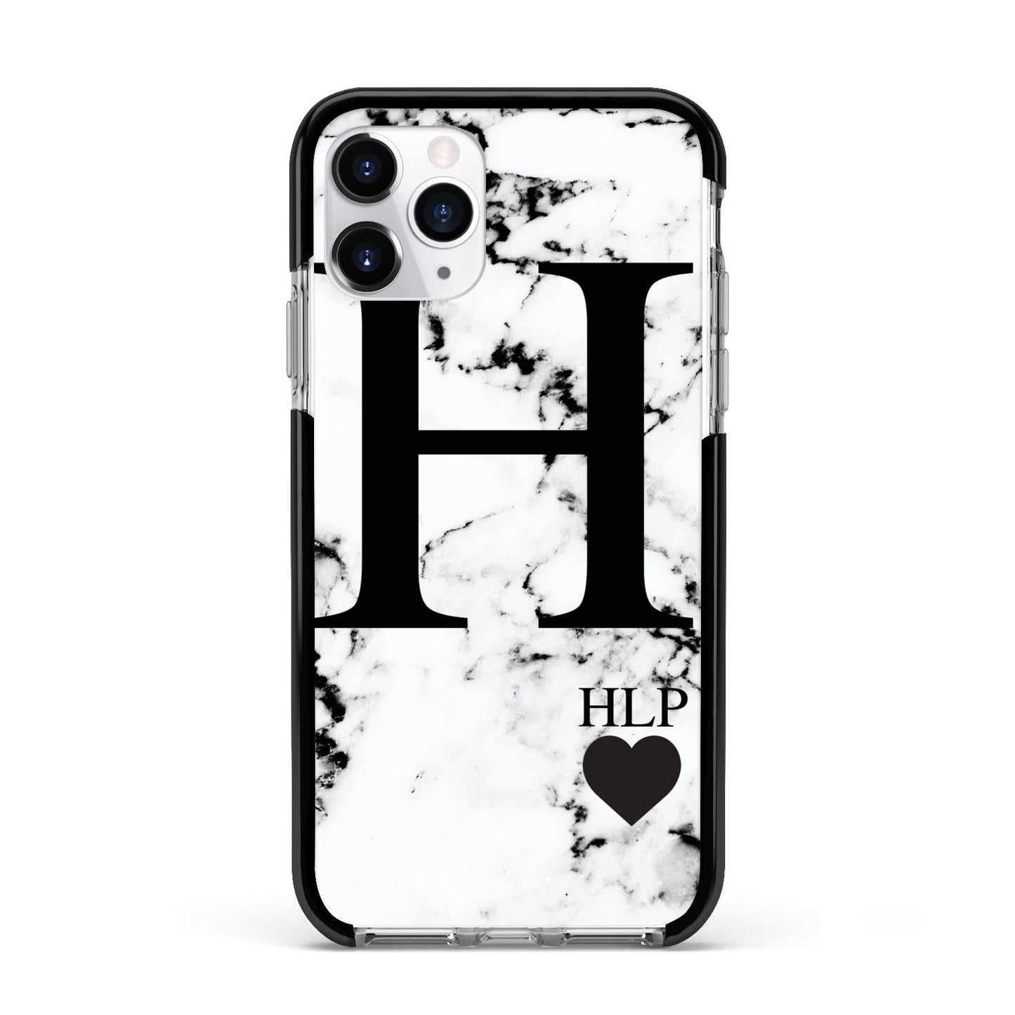 Marble Love Heart Personalised Apple iPhone 11 Pro in Silver with Black Impact Case